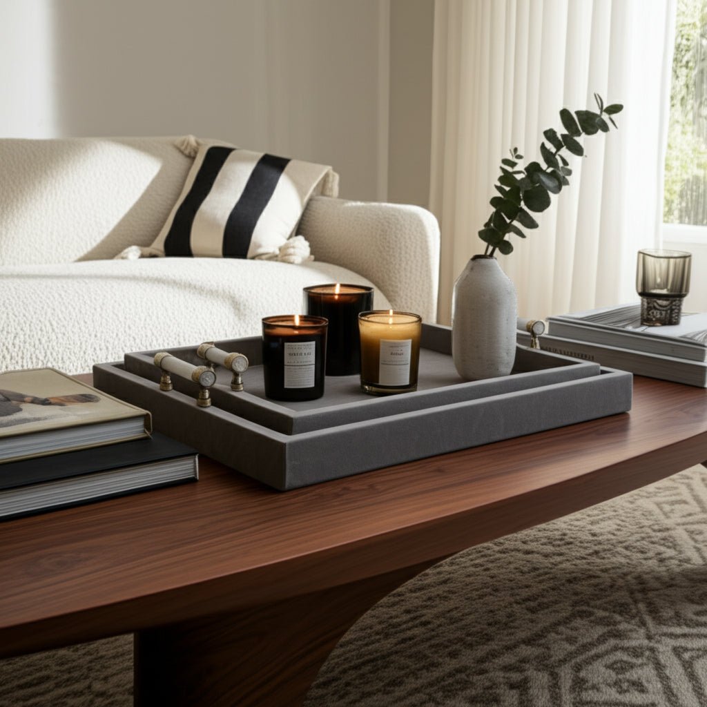 S/2 18/20"avea Gray Suede/moonstone Hardware Trays Table Decors| Sagebrook Home