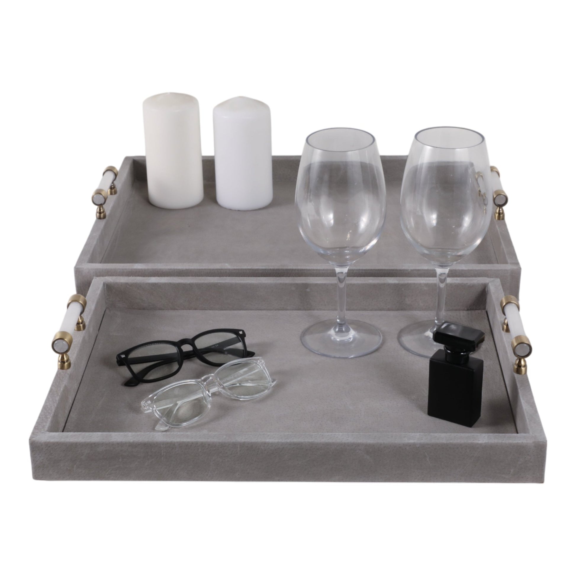 S/2 18/20"avea Gray Suede/moonstone Hardware Trays Table Decors| Sagebrook Home
