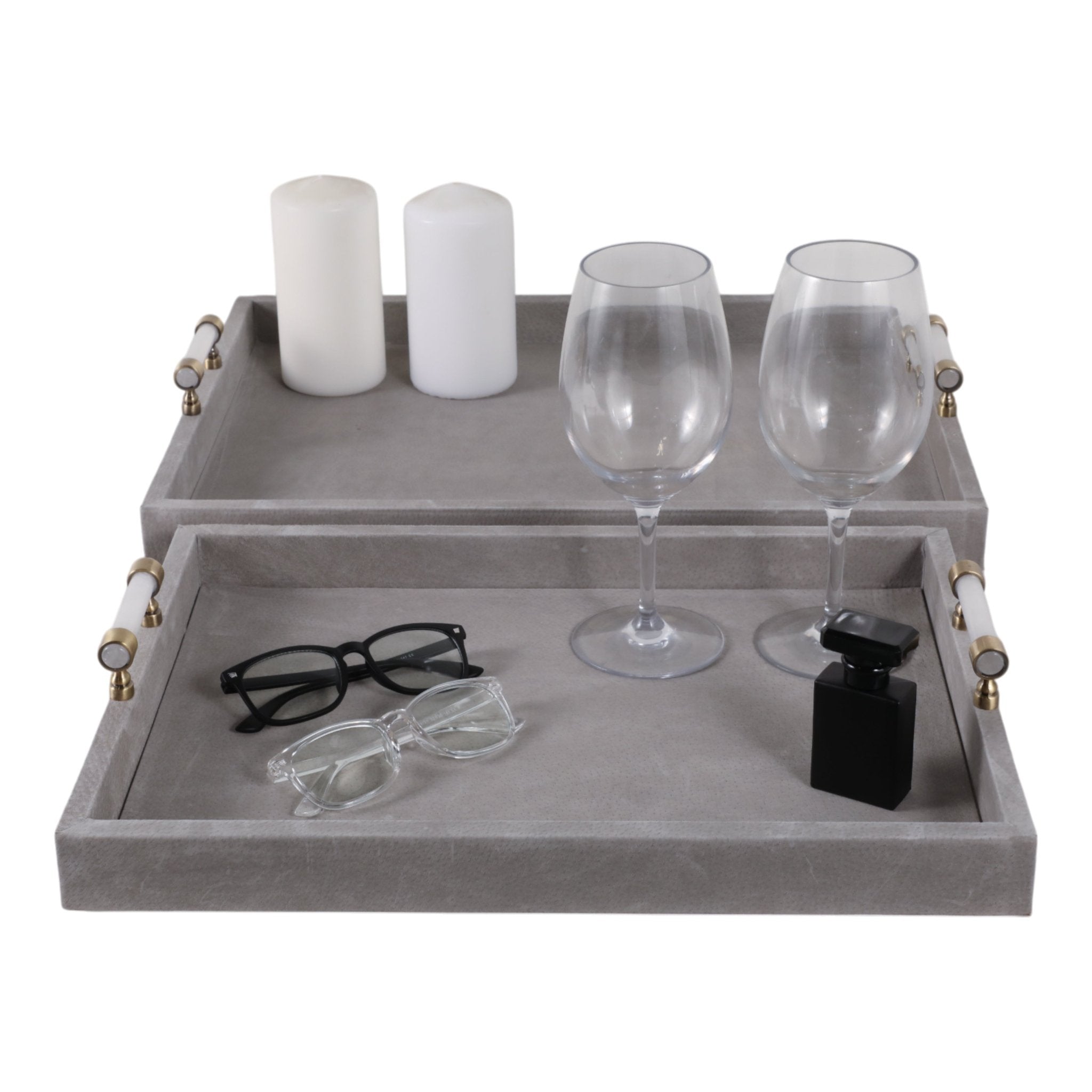 S/2 18/20"avea Gray Suede/moonstone Hardware Trays Table Decors| Sagebrook Home