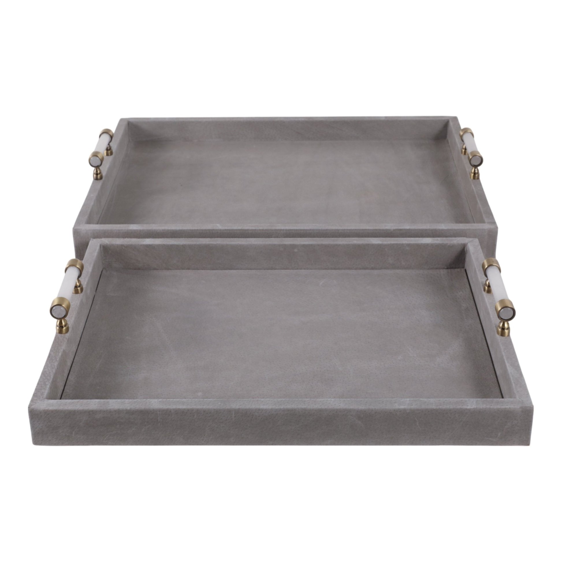 S/2 18/20"avea Gray Suede/moonstone Hardware Trays Table Decors| Sagebrook Home
