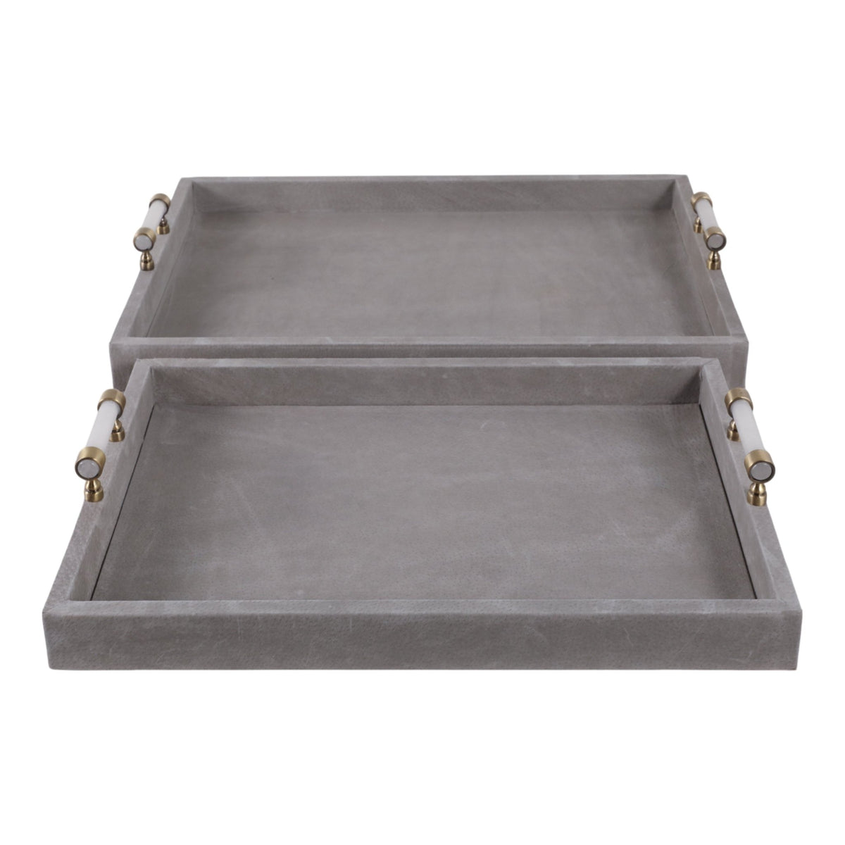 S/2 18/20"avea Gray Suede/moonstone Hardware Trays Table Decors| Sagebrook Home