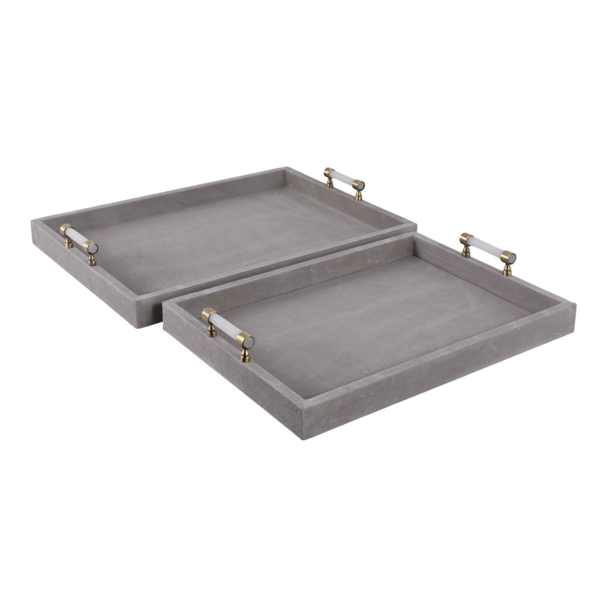 S/2 18/20"avea Gray Suede/moonstone Hardware Trays Table Decors| Sagebrook Home