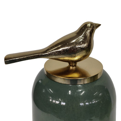 S/2 18/22"finch Glass Bottles W/bird Metal Top,grn - Al Rugaib Furniture