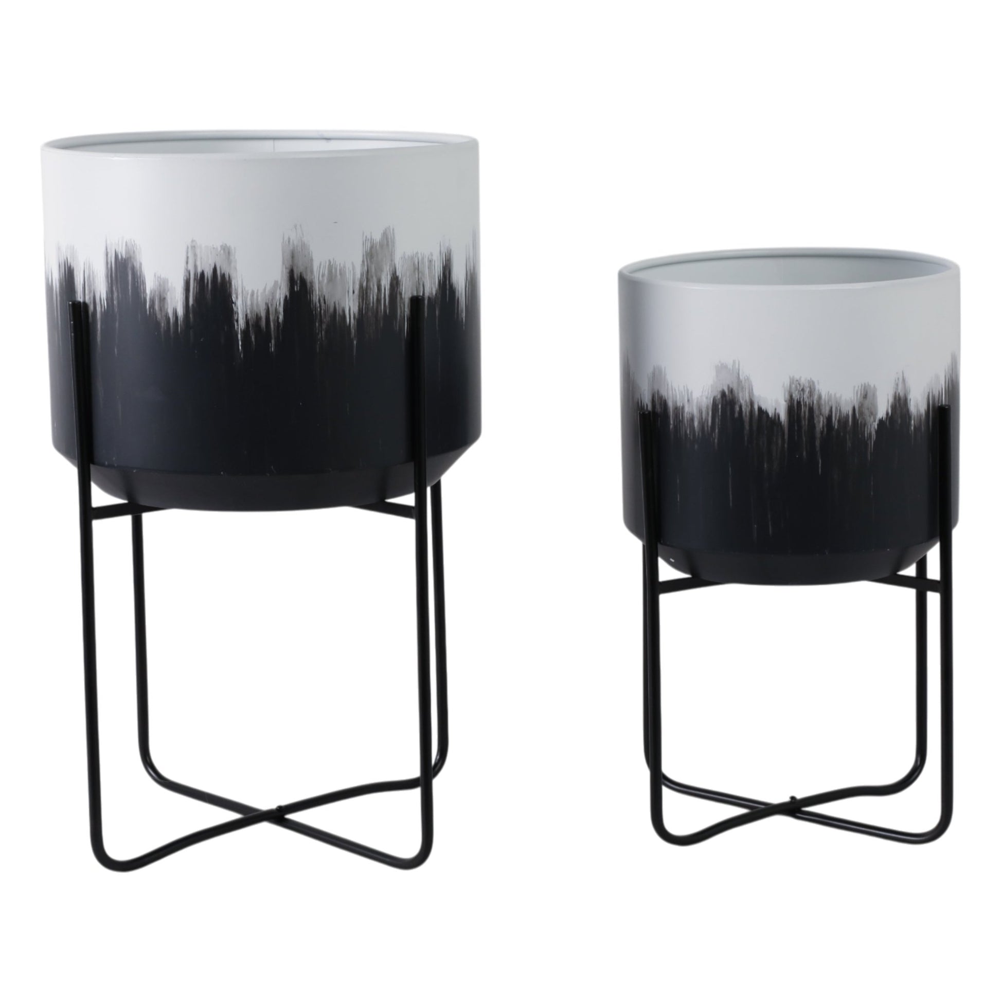 S/2 19/23" Metal Planters On Stands, White/blk Kd Planter| Sagebrook Home