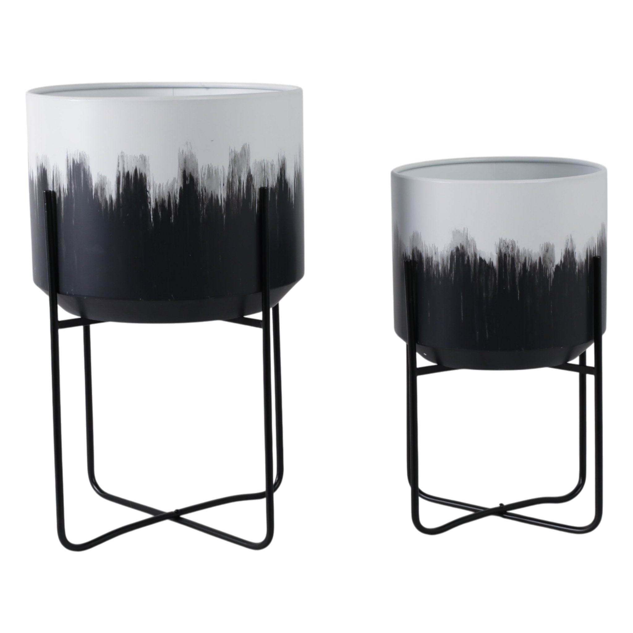 S/2 19/23" Metal Planters On Stands, White/blk Kd Planter| Sagebrook Home