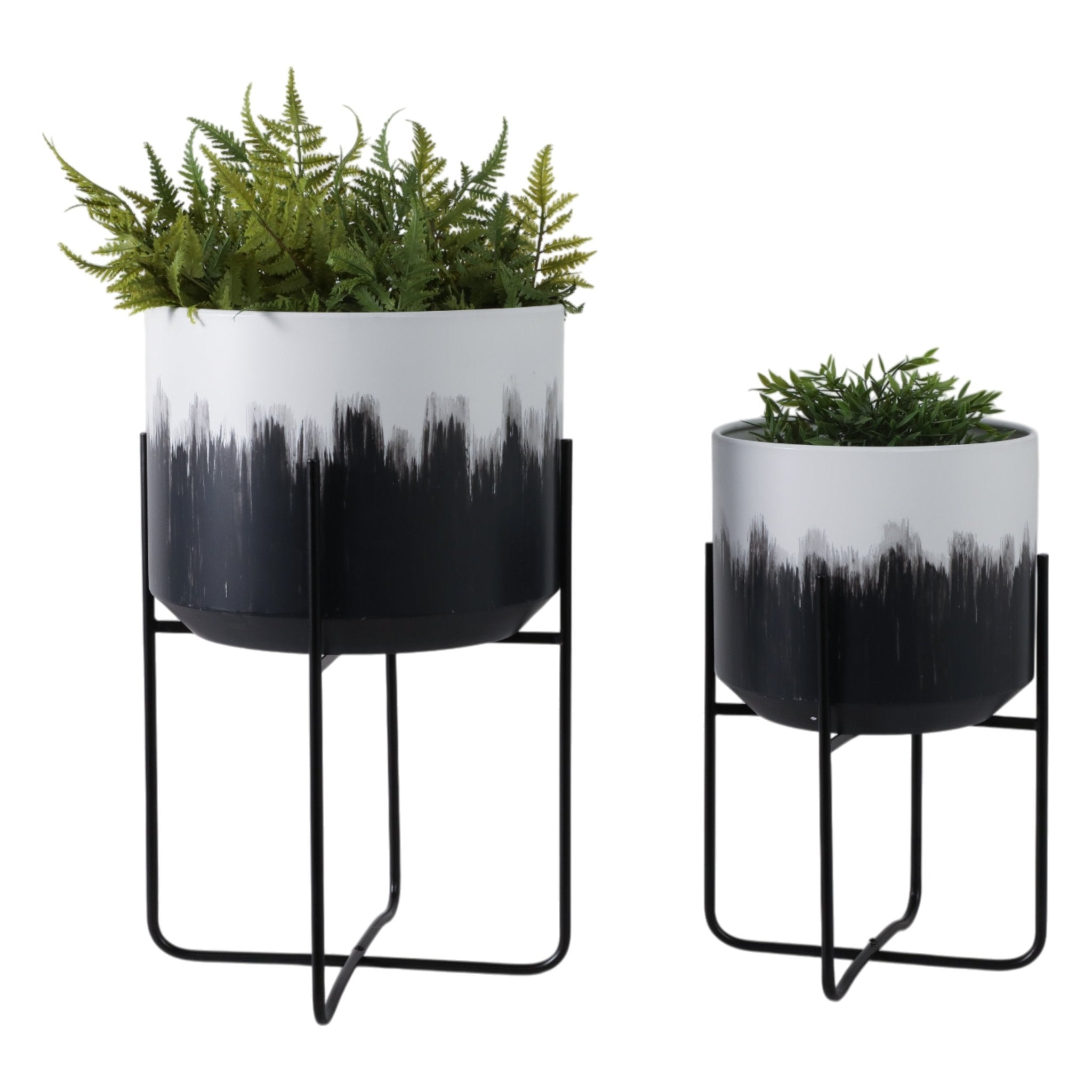 S/2 19/23" Metal Planters On Stands, White/blk Kd Planter| Sagebrook Home