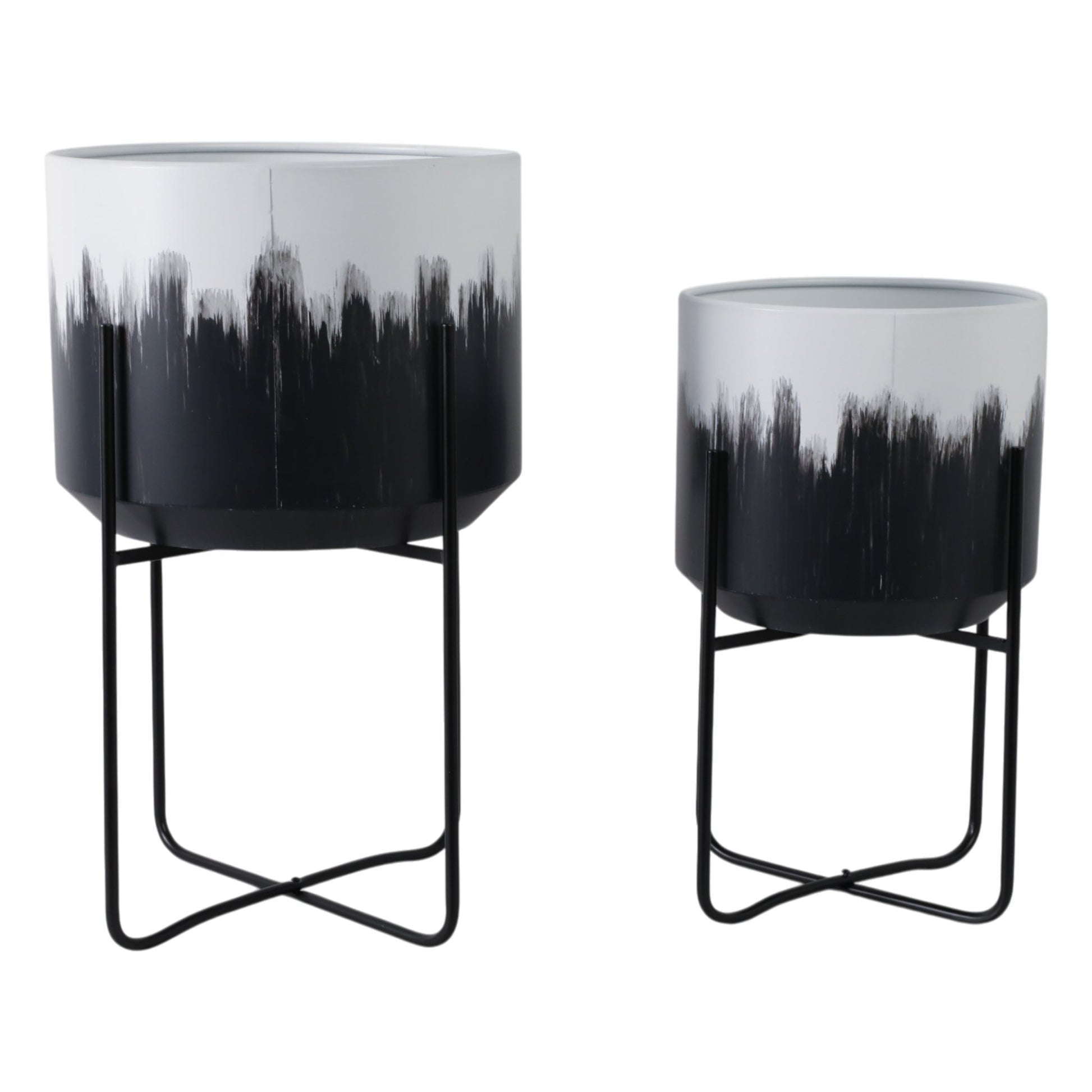 S/2 19/23" Metal Planters On Stands, White/blk Kd Planter| Sagebrook Home
