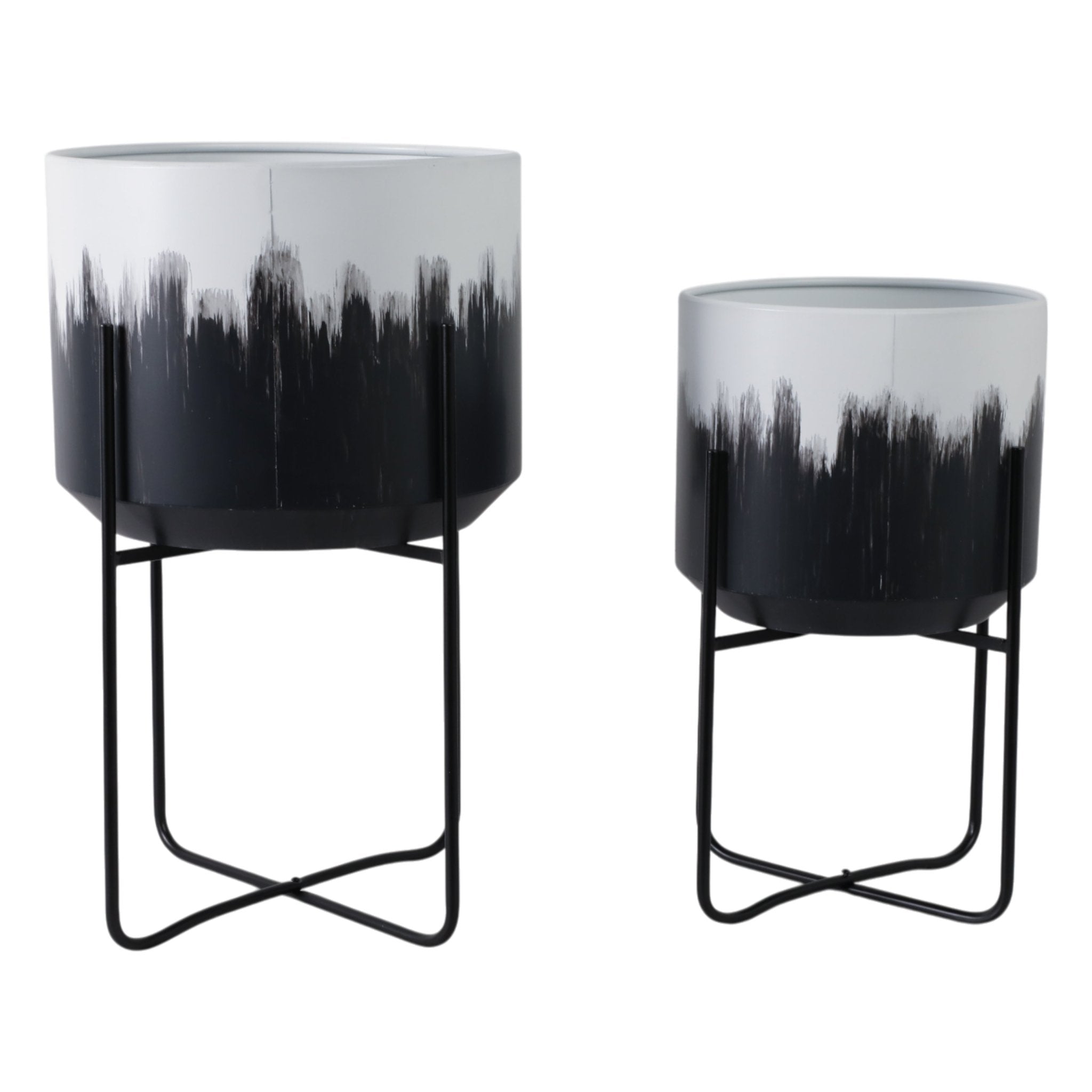 S/2 19/23" Metal Planters On Stands, White/blk Kd Planter| Sagebrook Home