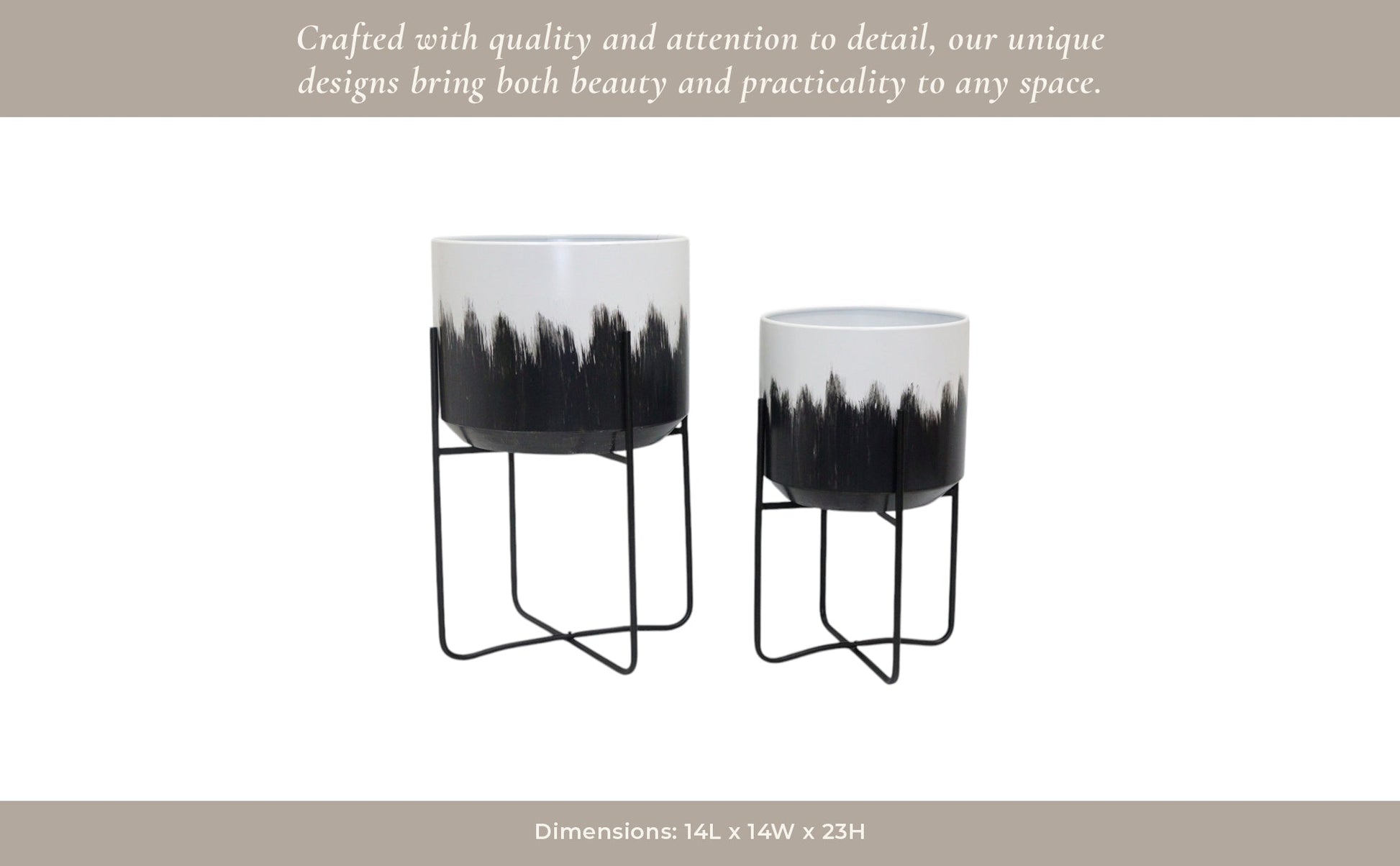 S/2 19/23" Metal Planters On Stands, White/blk Kd Planter| Sagebrook Home