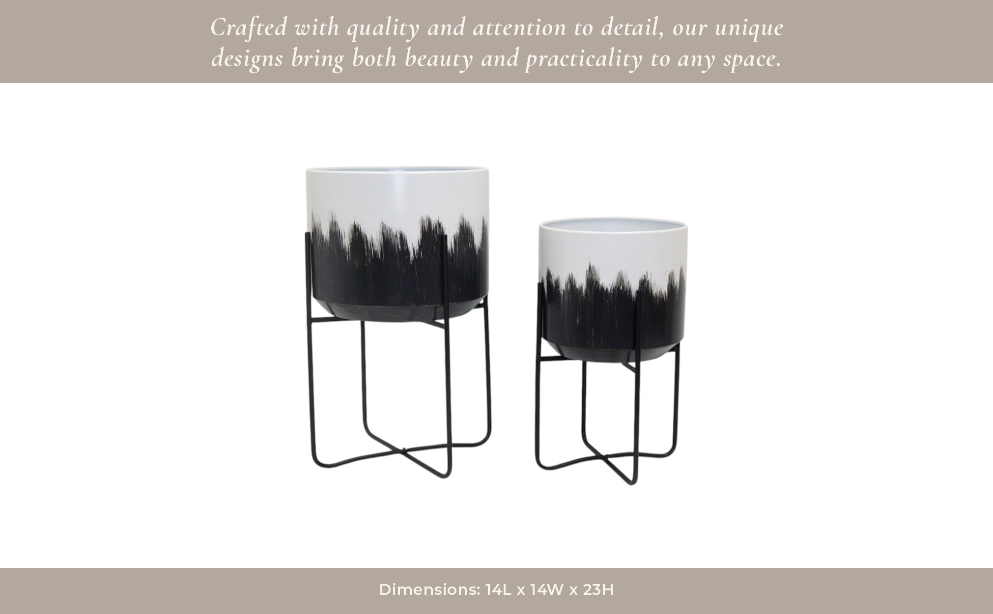S/2 19/23" Metal Planters On Stands, White/blk Kd Planter| Sagebrook Home