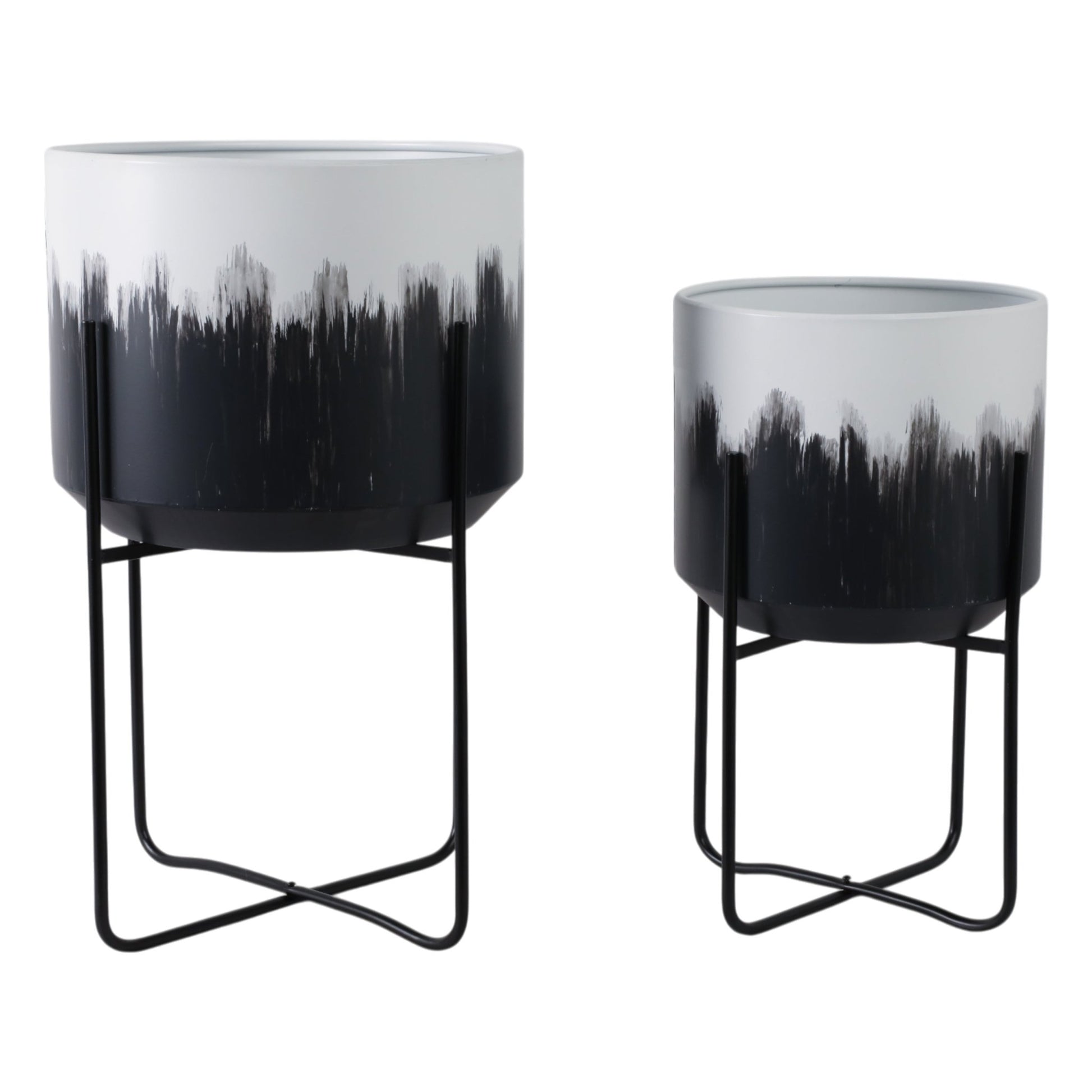S/2 19/23" Metal Planters On Stands, White/blk Kd Planter| Sagebrook Home