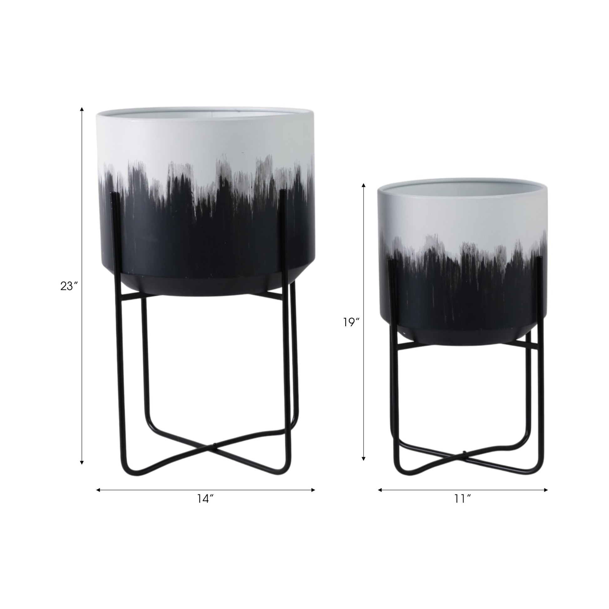 S/2 19/23" Metal Planters On Stands, White/blk Kd Planter| Sagebrook Home