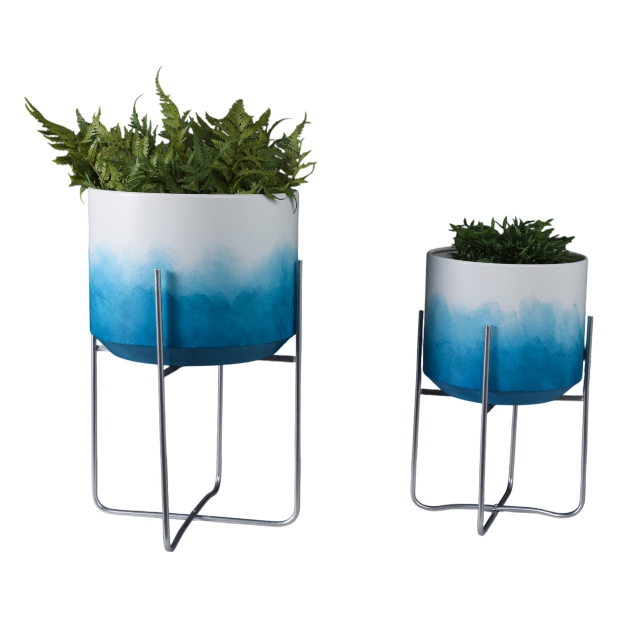S/2 19/23" Ombre Metal Planters On Stands, Blue Kd Planter| Sagebrook Home