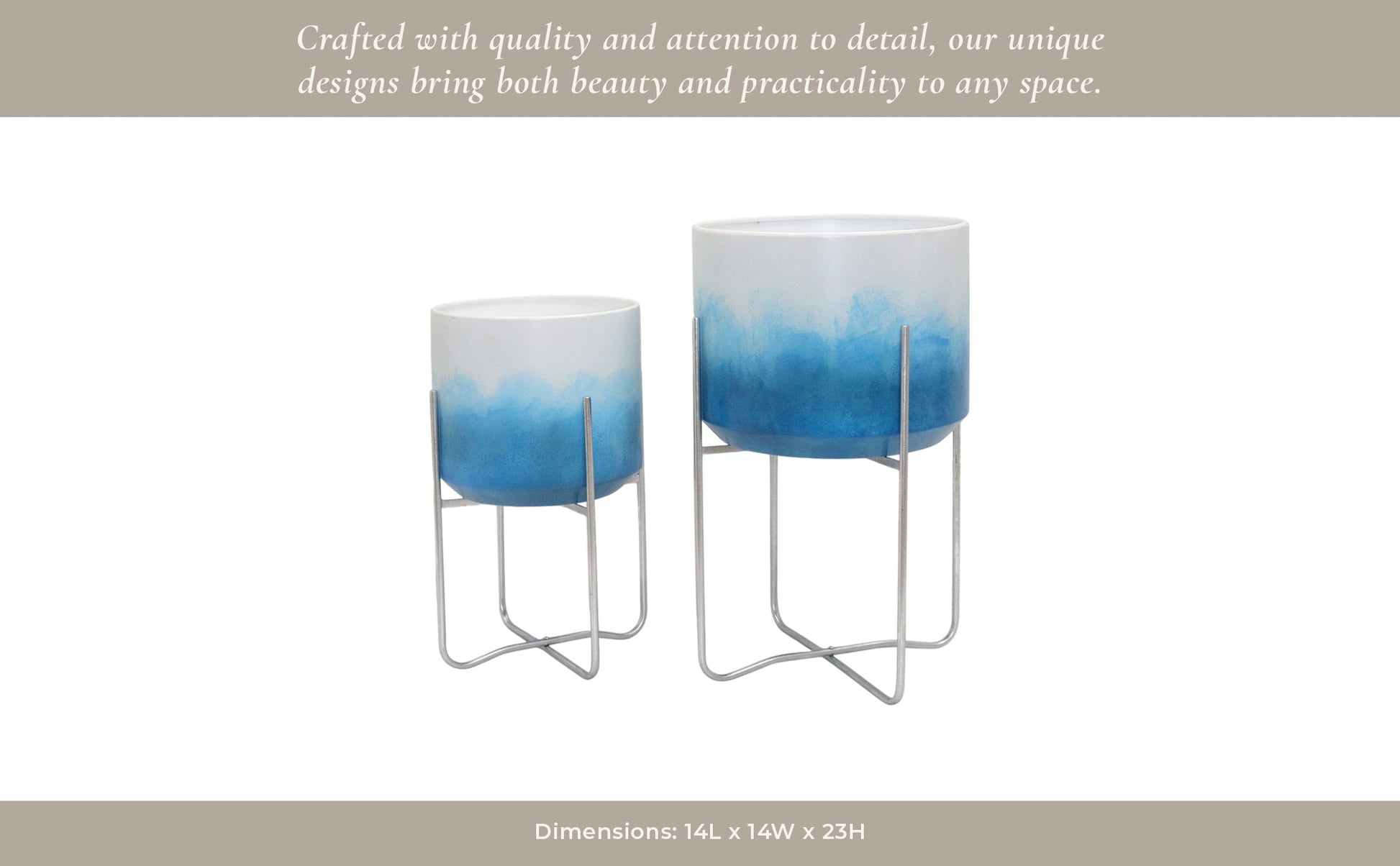 S/2 19/23" Ombre Metal Planters On Stands, Blue Kd Planter| Sagebrook Home