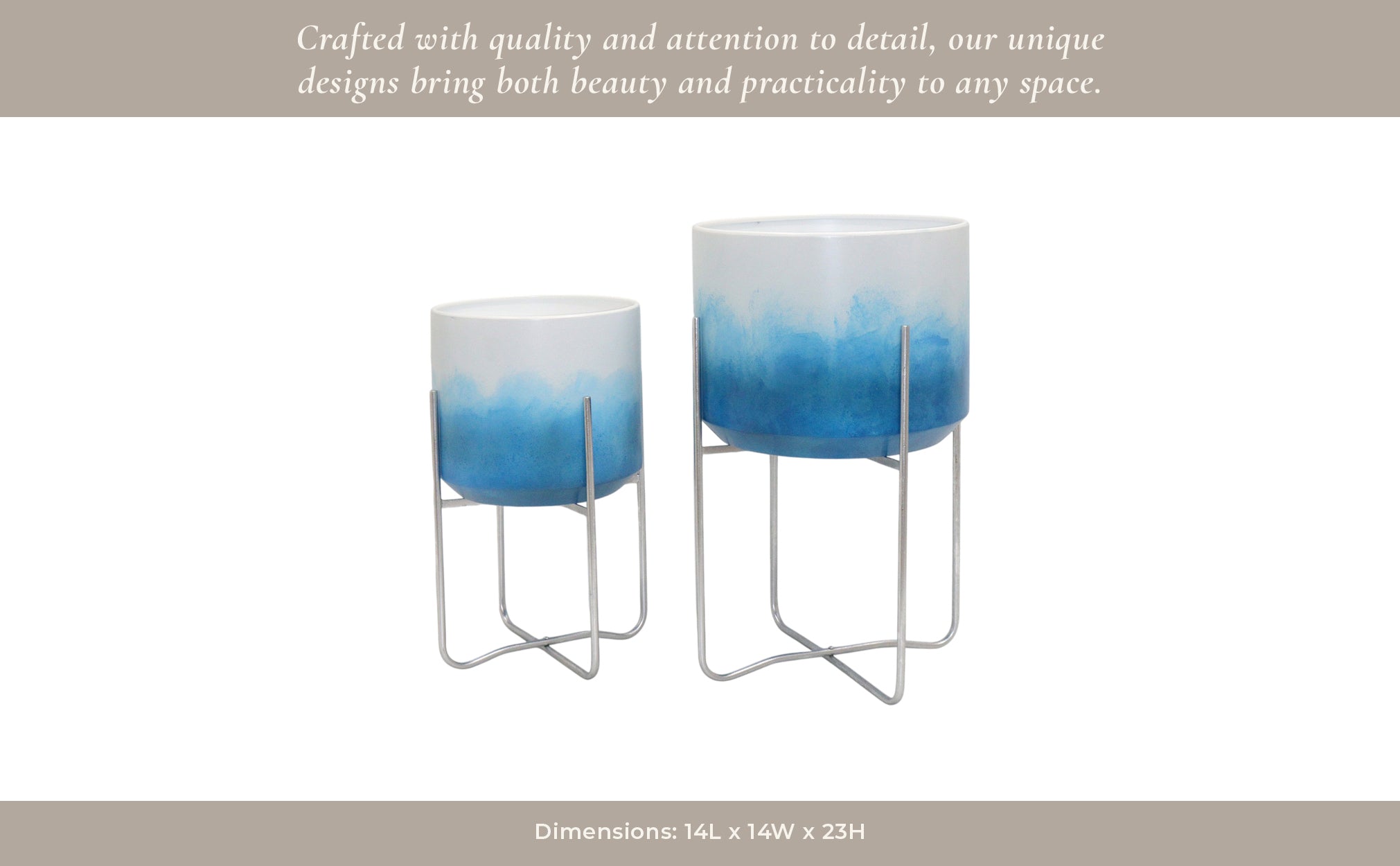 S/2 19/23" Ombre Metal Planters On Stands, Blue Kd Planter| Sagebrook Home
