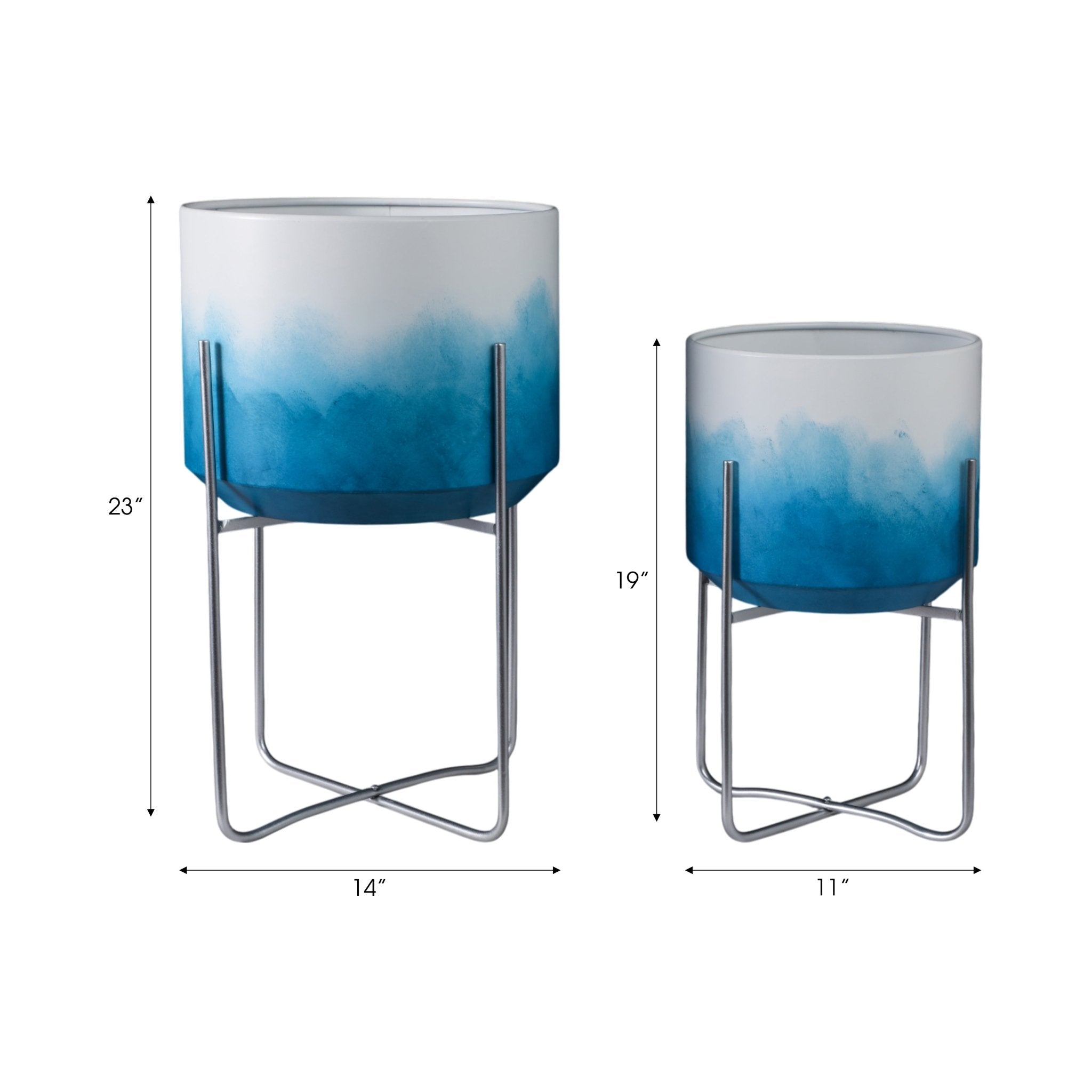 S/2 19/23" Ombre Metal Planters On Stands, Blue Kd Planter| Sagebrook Home