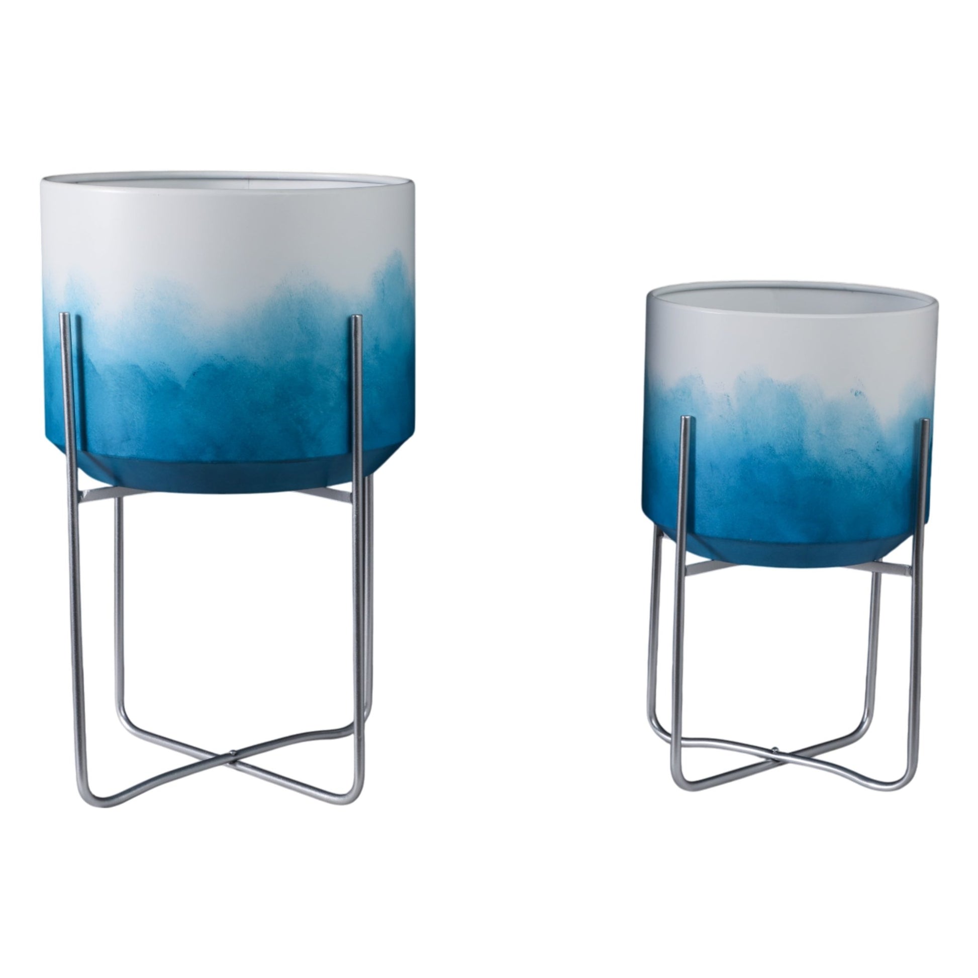 S/2 19/23" Ombre Metal Planters On Stands, Blue Kd Planter| Sagebrook Home