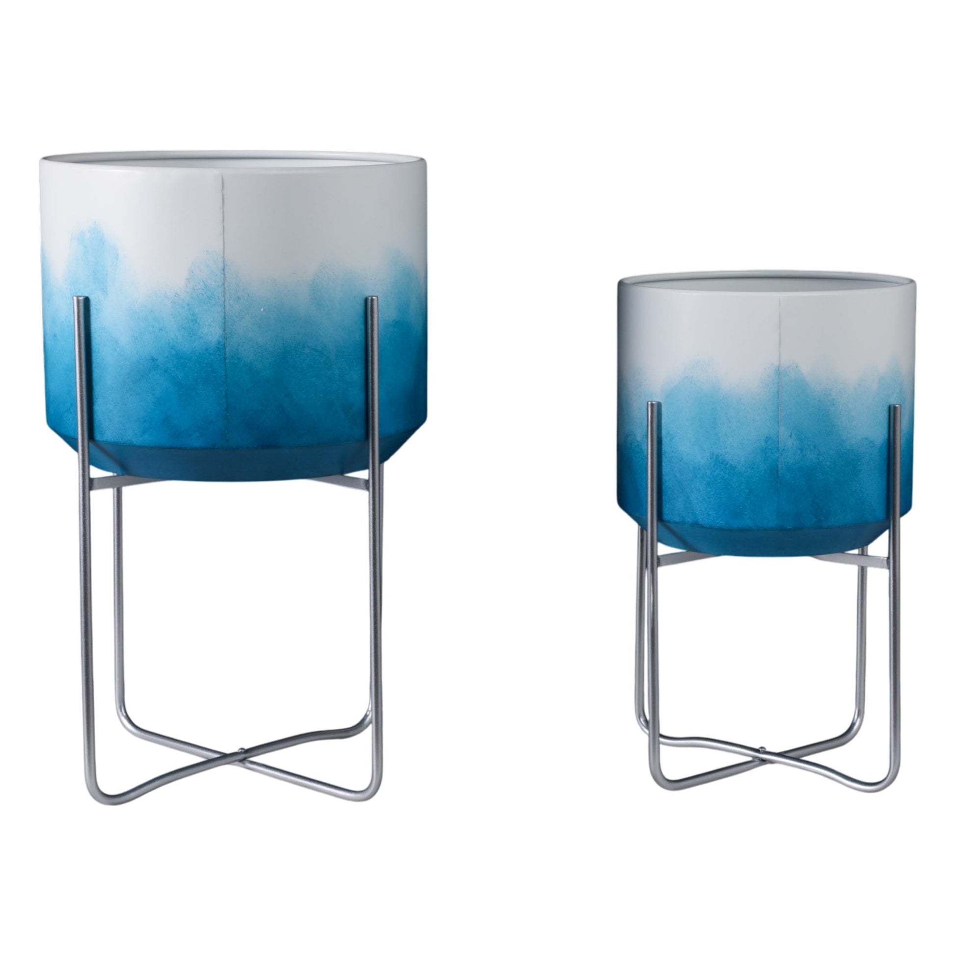 S/2 19/23" Ombre Metal Planters On Stands, Blue Kd Planter| Sagebrook Home