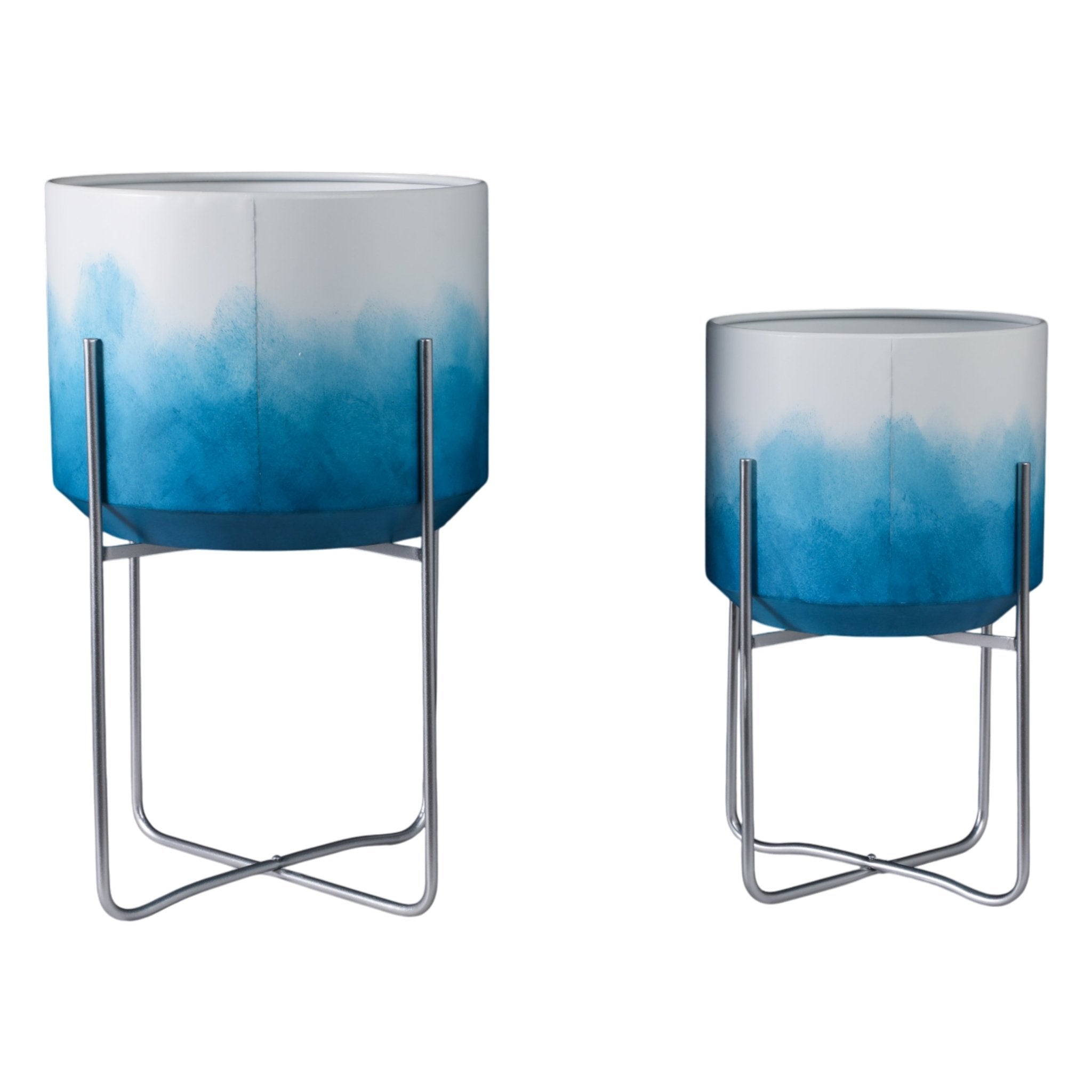 S/2 19/23" Ombre Metal Planters On Stands, Blue Kd Planter| Sagebrook Home