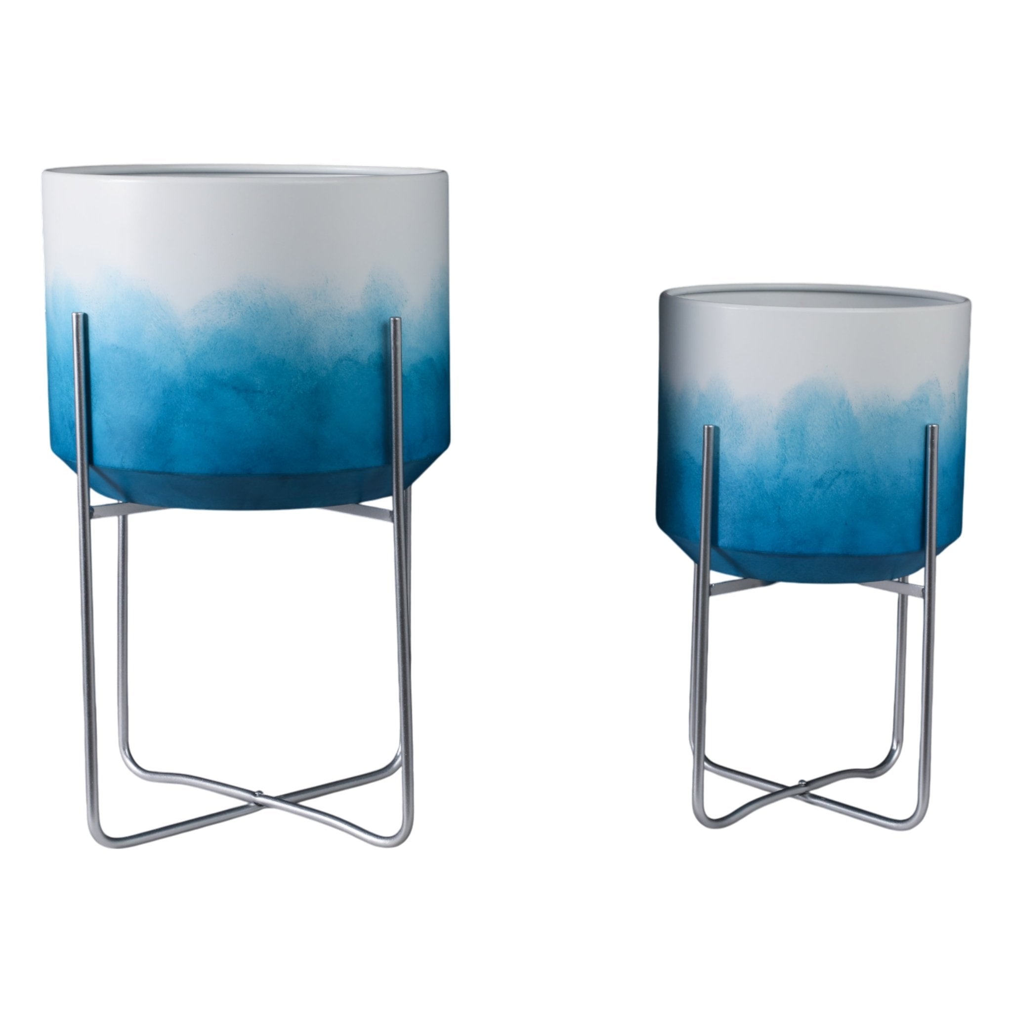 S/2 19/23" Ombre Metal Planters On Stands, Blue Kd Planter| Sagebrook Home
