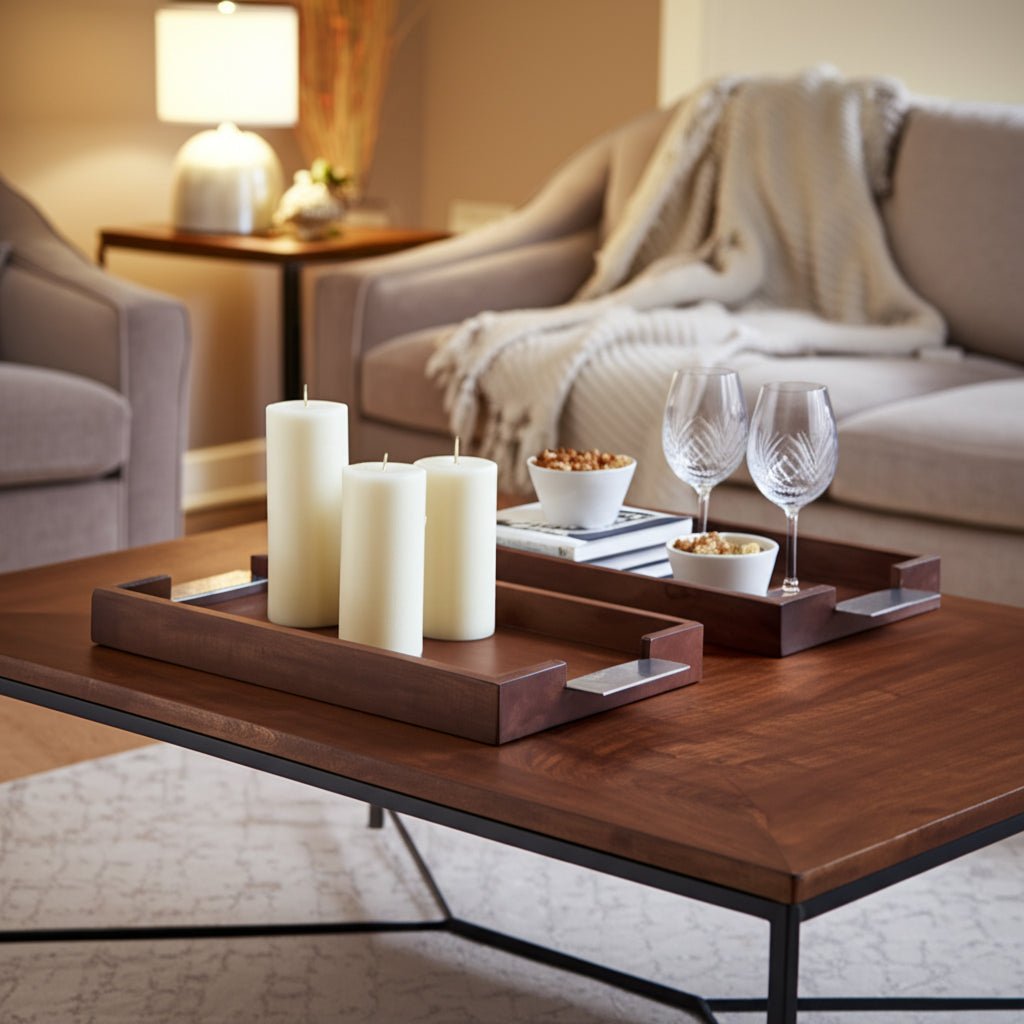 S/2 20/17" DONCASTER BROWN WOOD TRAYS Table Decors| Sagebrook Home