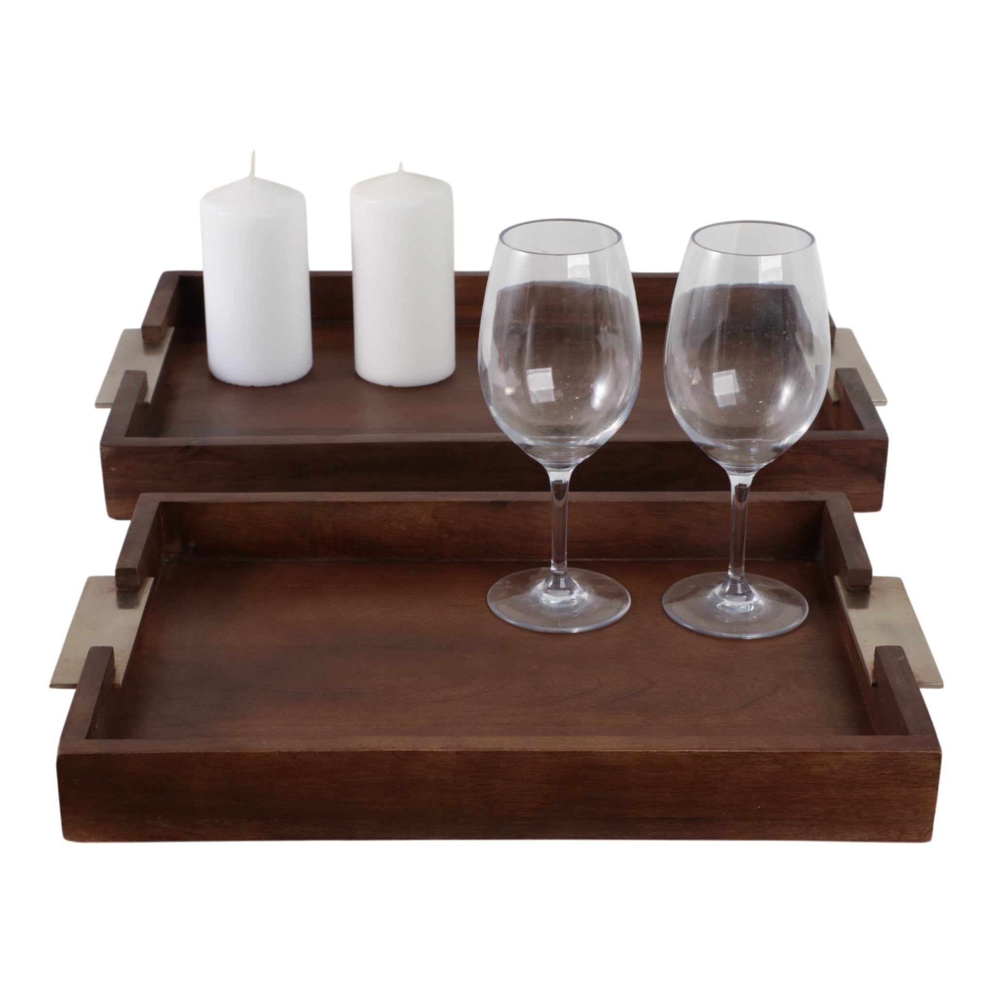 S/2 20/17" DONCASTER BROWN WOOD TRAYS Table Decors| Sagebrook Home