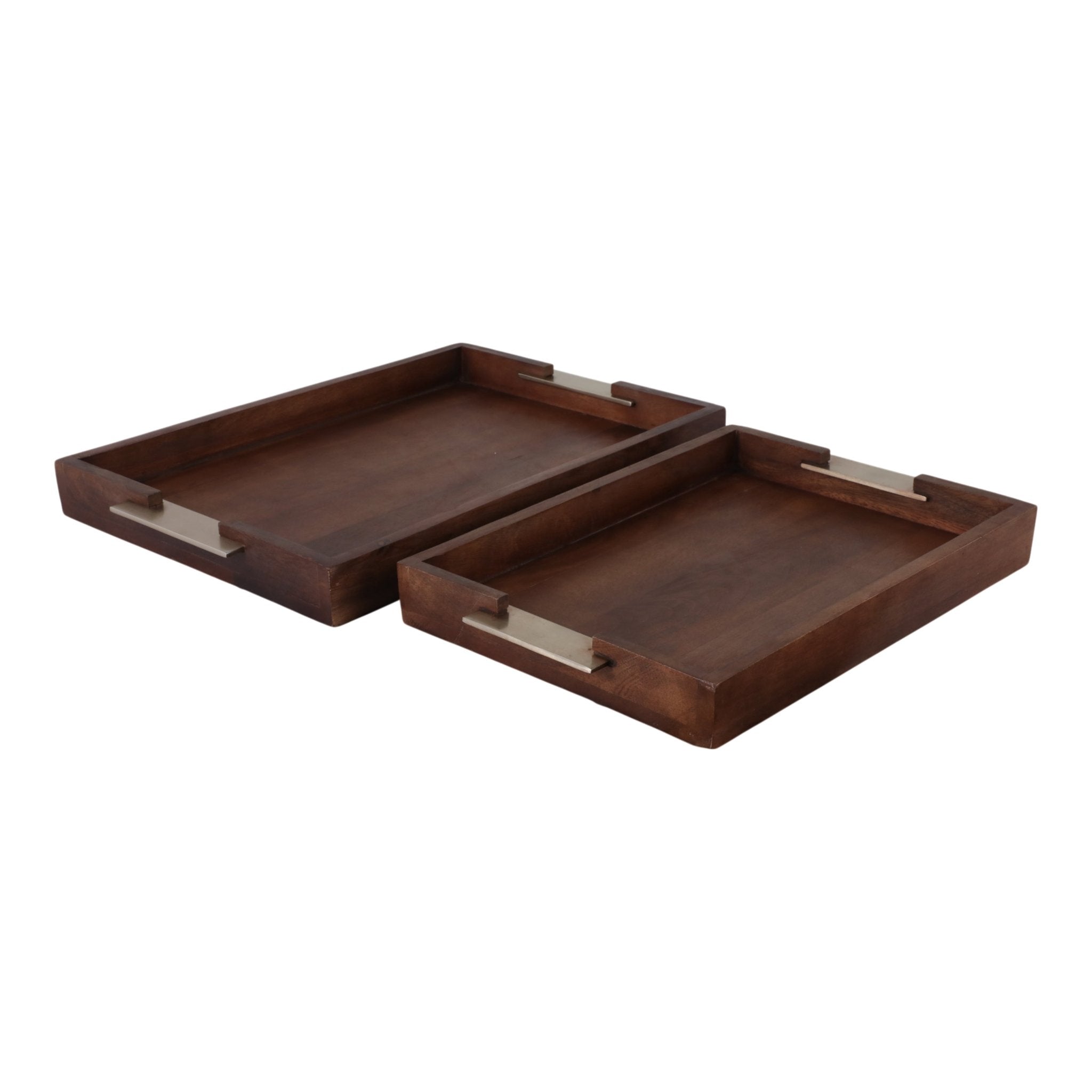 S/2 20/17" DONCASTER BROWN WOOD TRAYS Table Decors| Sagebrook Home