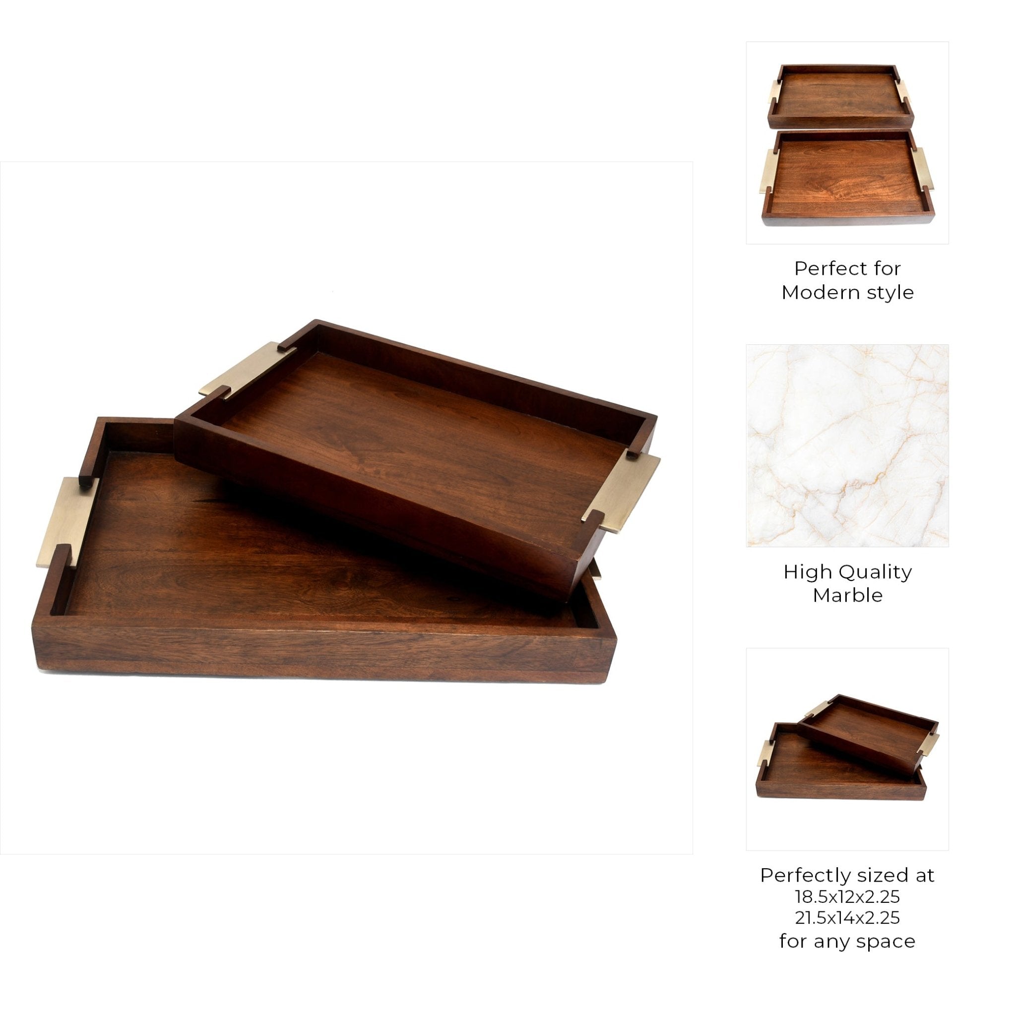 S/2 20/17" DONCASTER BROWN WOOD TRAYS Table Decors| Sagebrook Home