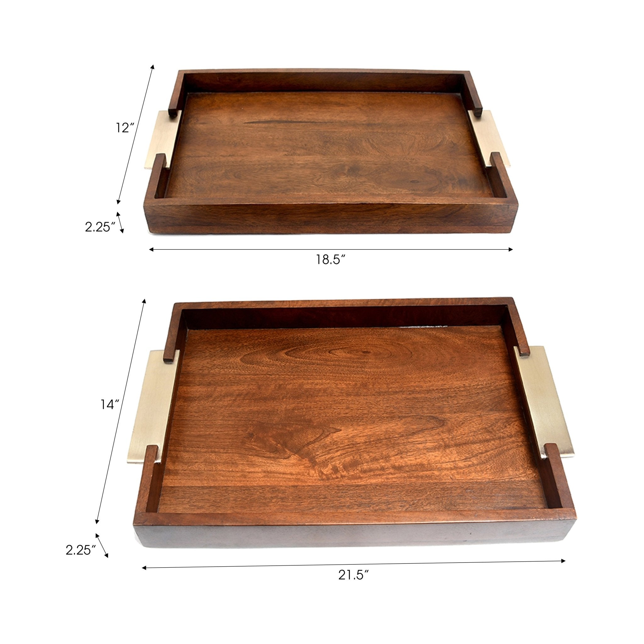 S/2 20/17" DONCASTER BROWN WOOD TRAYS Table Decors| Sagebrook Home