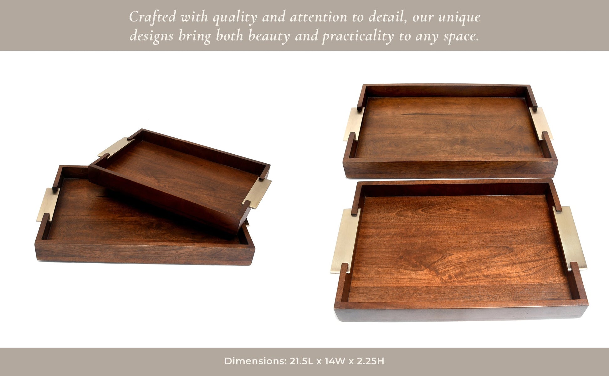 S/2 20/17" DONCASTER BROWN WOOD TRAYS Table Decors| Sagebrook Home