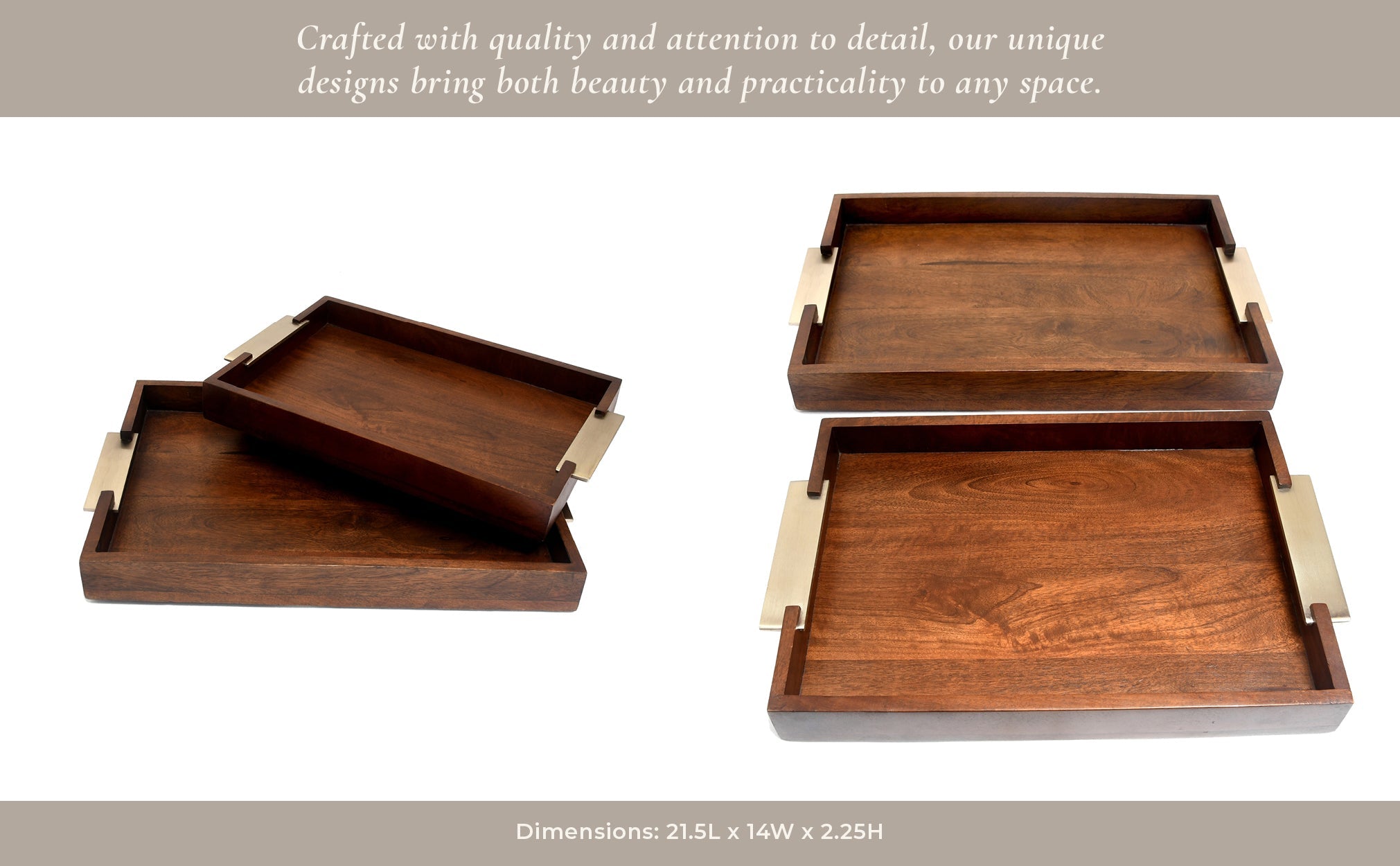 S/2 20/17" DONCASTER BROWN WOOD TRAYS Table Decors| Sagebrook Home