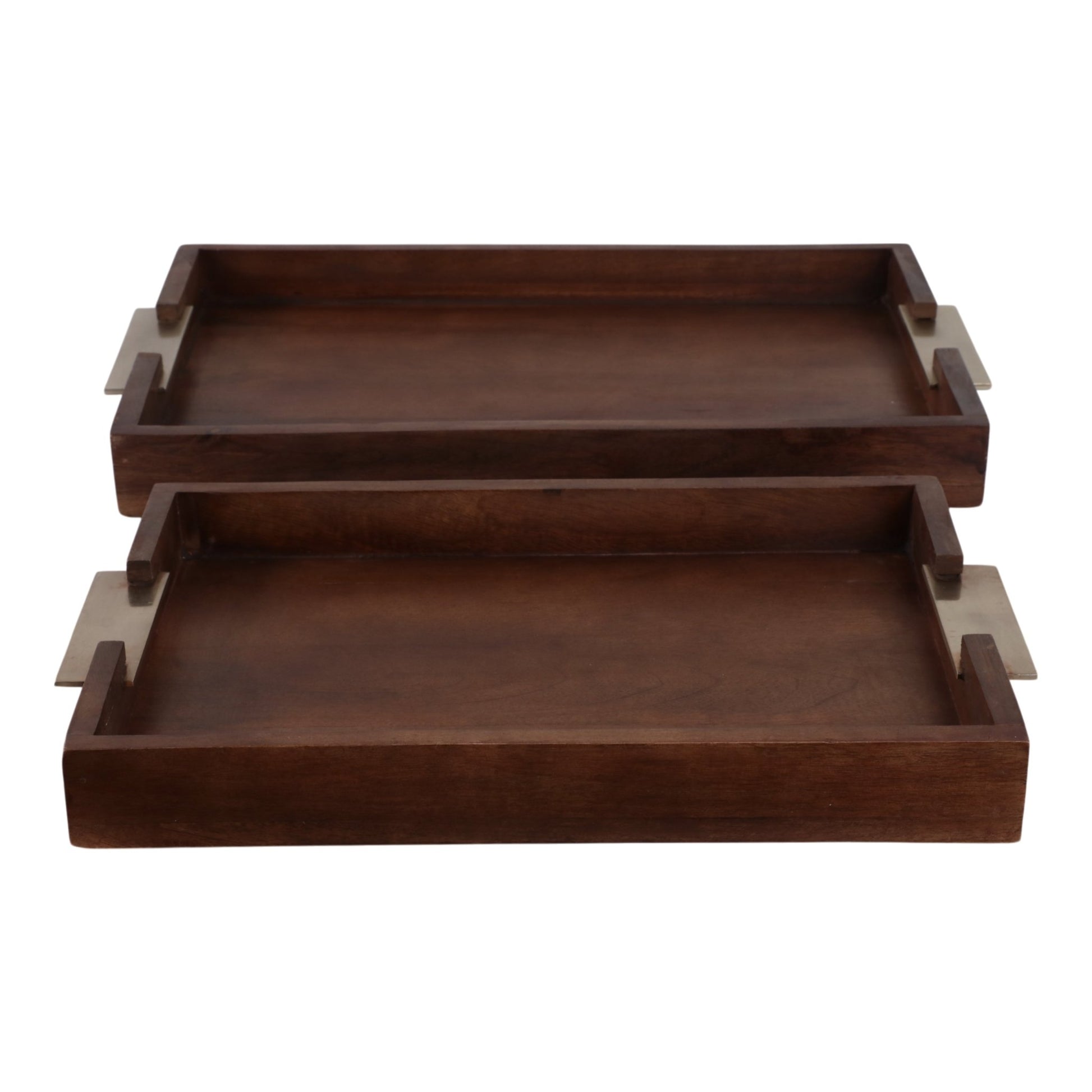 S/2 20/17" DONCASTER BROWN WOOD TRAYS Table Decors| Sagebrook Home