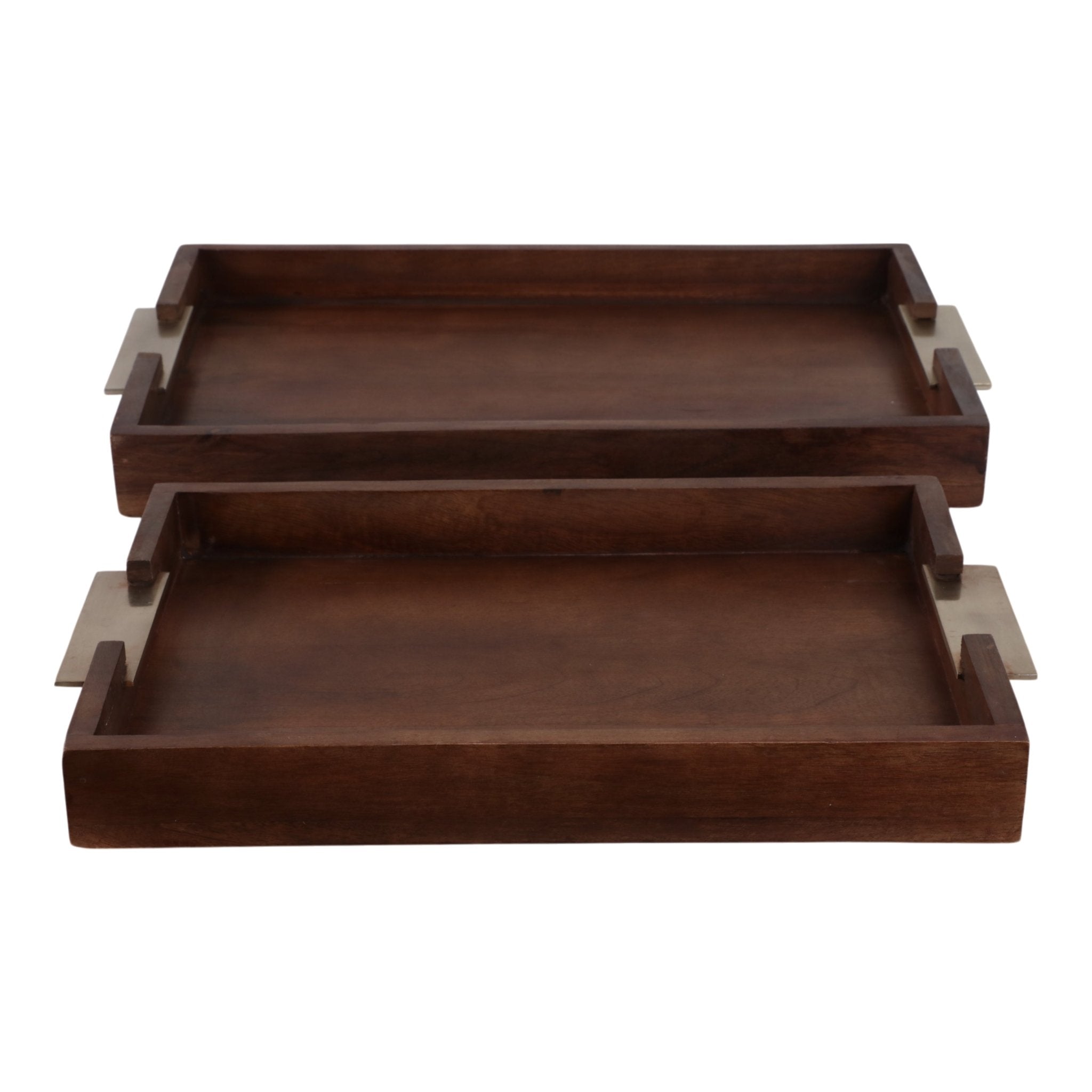 S/2 20/17" DONCASTER BROWN WOOD TRAYS Table Decors| Sagebrook Home