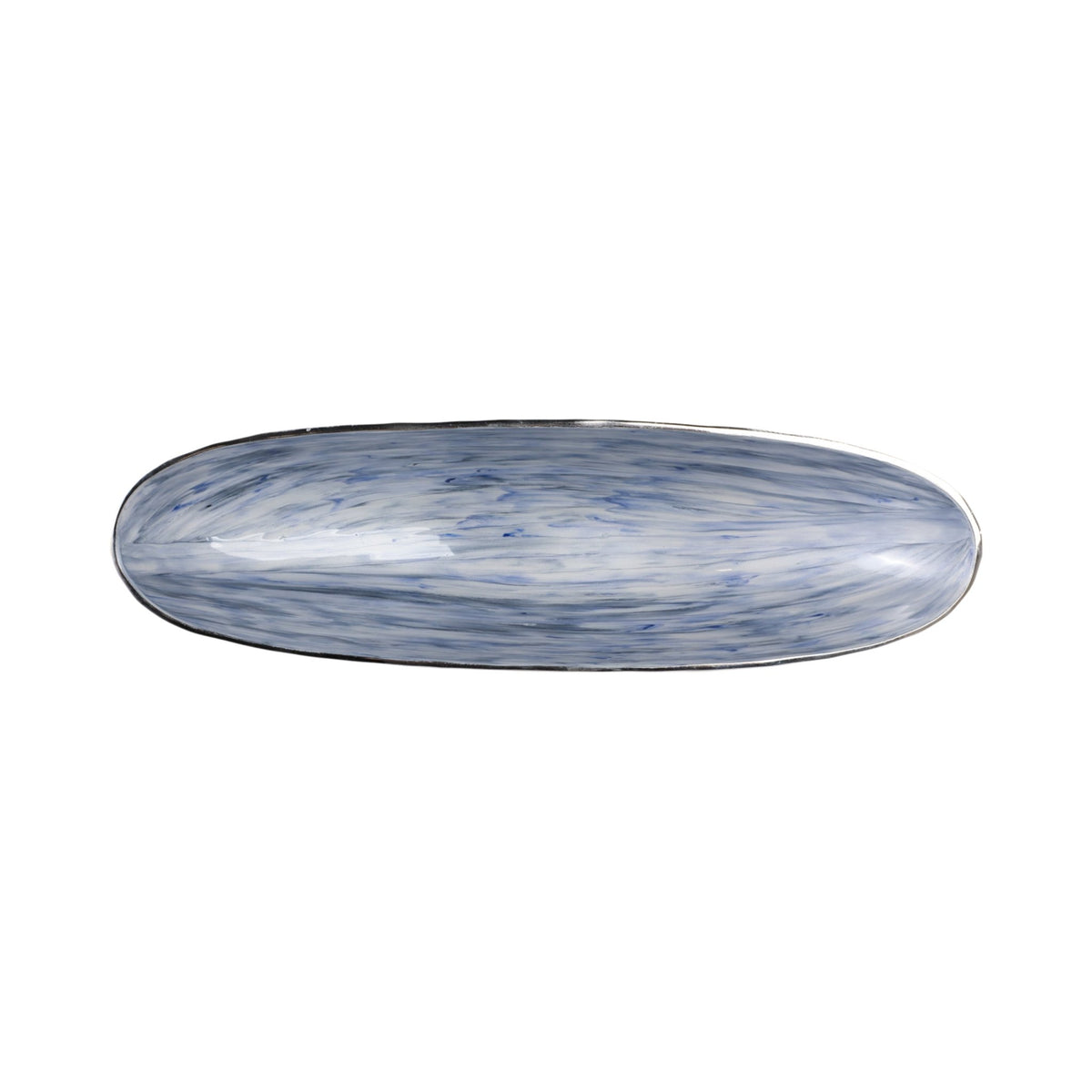 S/2 20/23" Oval Metal Bowl W/ Enamel,light Blu/sil Table Decors| Sagebrook Home