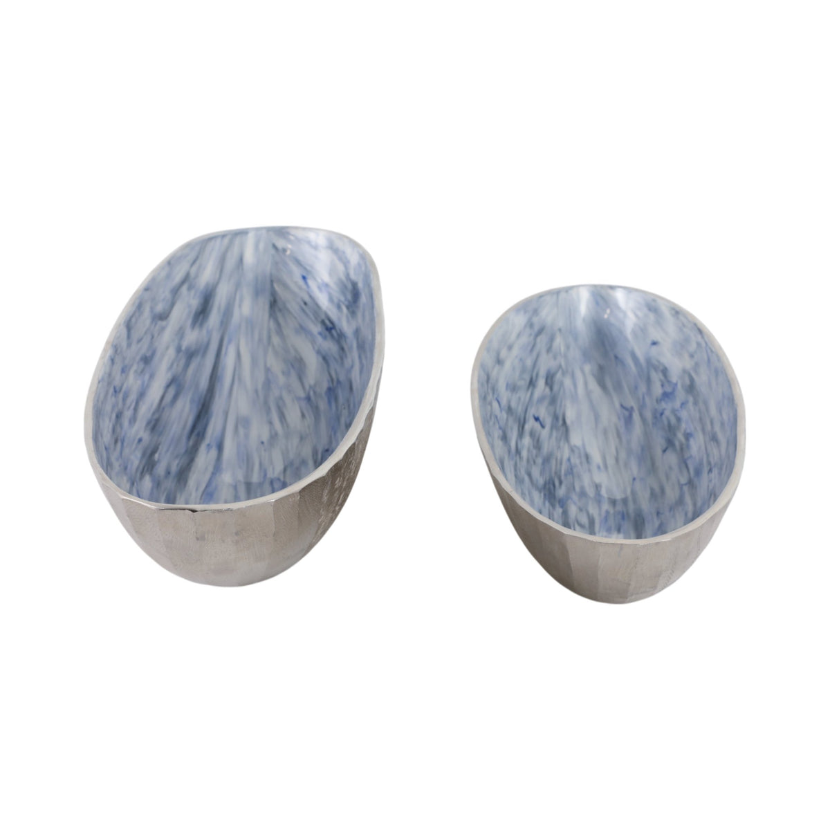 S/2 20/23" Oval Metal Bowl W/ Enamel,light Blu/sil Table Decors| Sagebrook Home