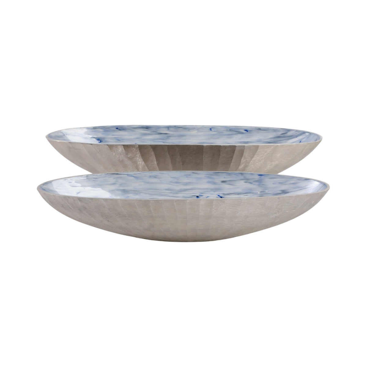 S/2 20/23" Oval Metal Bowl W/ Enamel,light Blu/sil Table Decors| Sagebrook Home