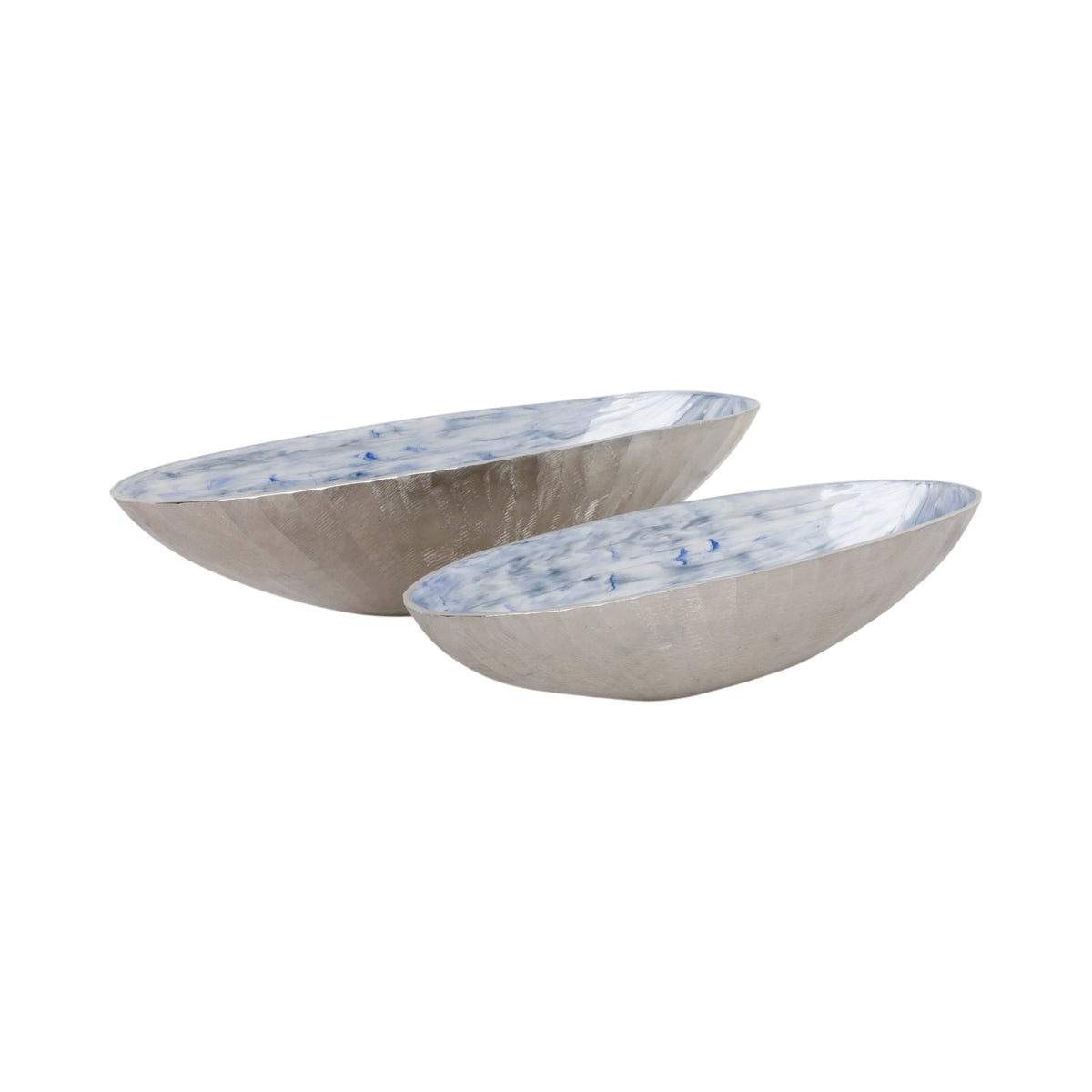 S/2 20/23" Oval Metal Bowl W/ Enamel,light Blu/sil Table Decors| Sagebrook Home