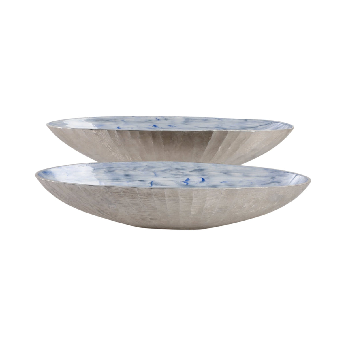 S/2 20/23" Oval Metal Bowl W/ Enamel,light Blu/sil Table Decors| Sagebrook Home
