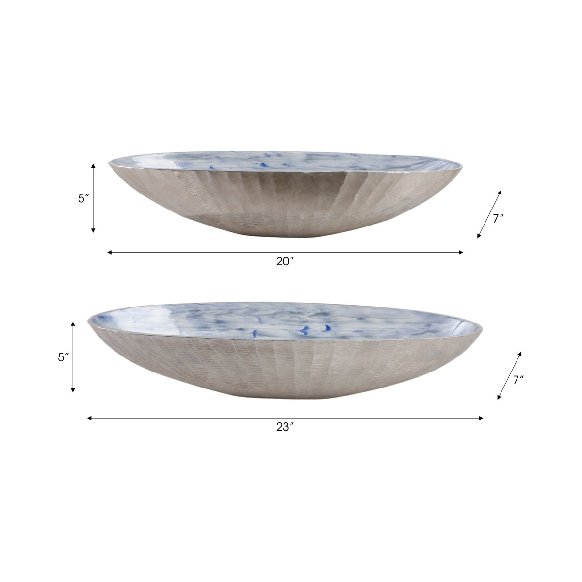 S/2 20/23" Oval Metal Bowl W/ Enamel,light Blu/sil Table Decors| Sagebrook Home