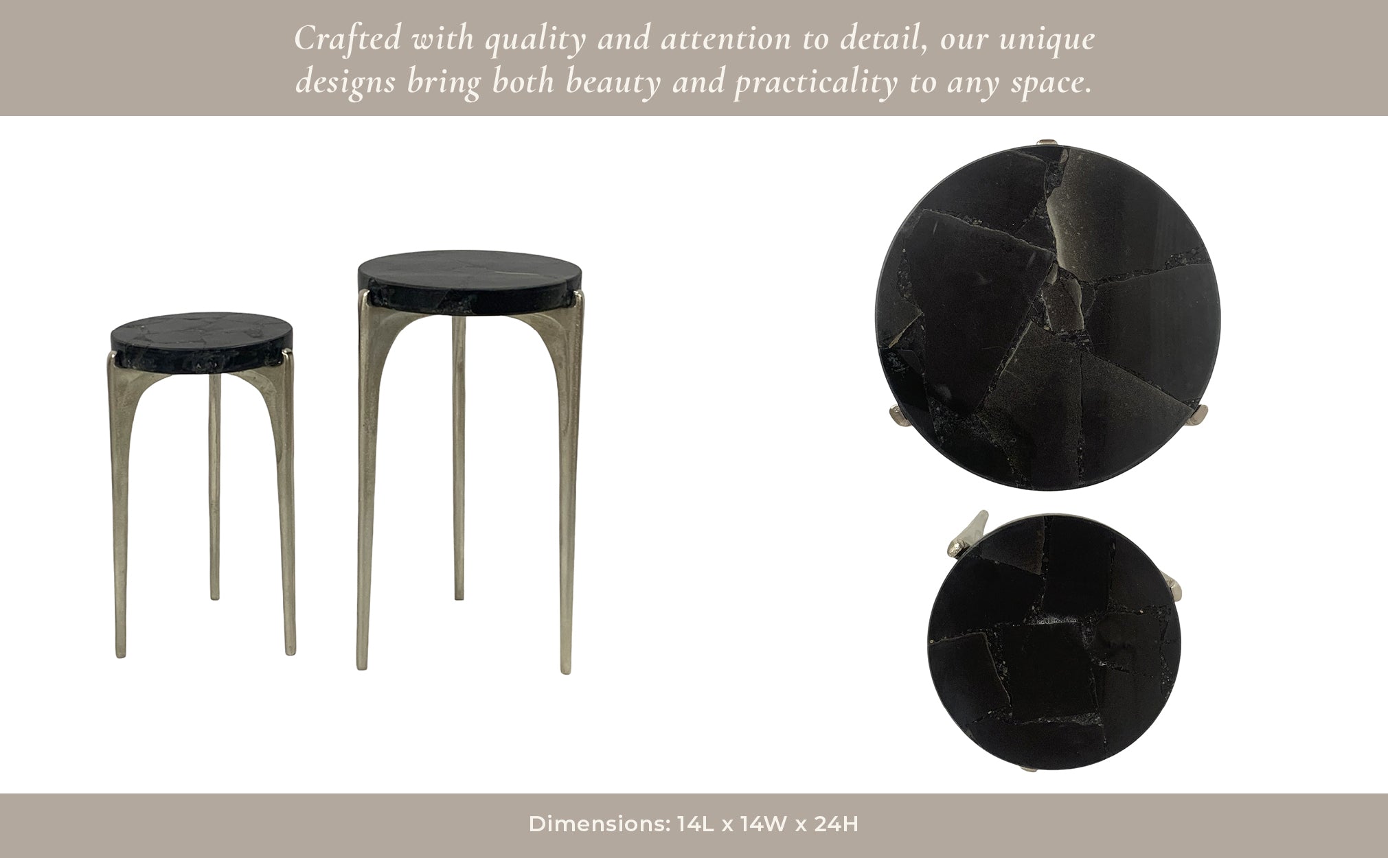 S/2 20/24" CANDO BLACK QUARTZ TOP ACCENT TABLE Accent & End Tables| Sagebrook Home