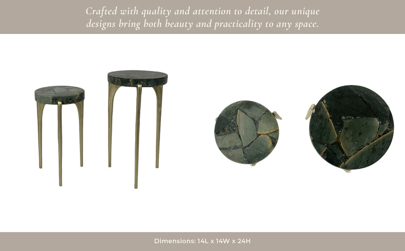 S/2 20/24" CANDO MALACHITE TOP ACCENT TABLE - Al Rugaib Furniture