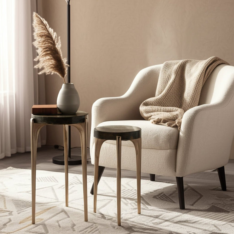 S/2 20/24" CANDO MALACHITE TOP ACCENT TABLE - Al Rugaib Furniture