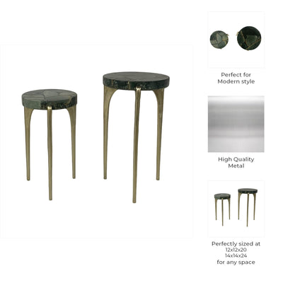 S/2 20/24" CANDO MALACHITE TOP ACCENT TABLE - Al Rugaib Furniture