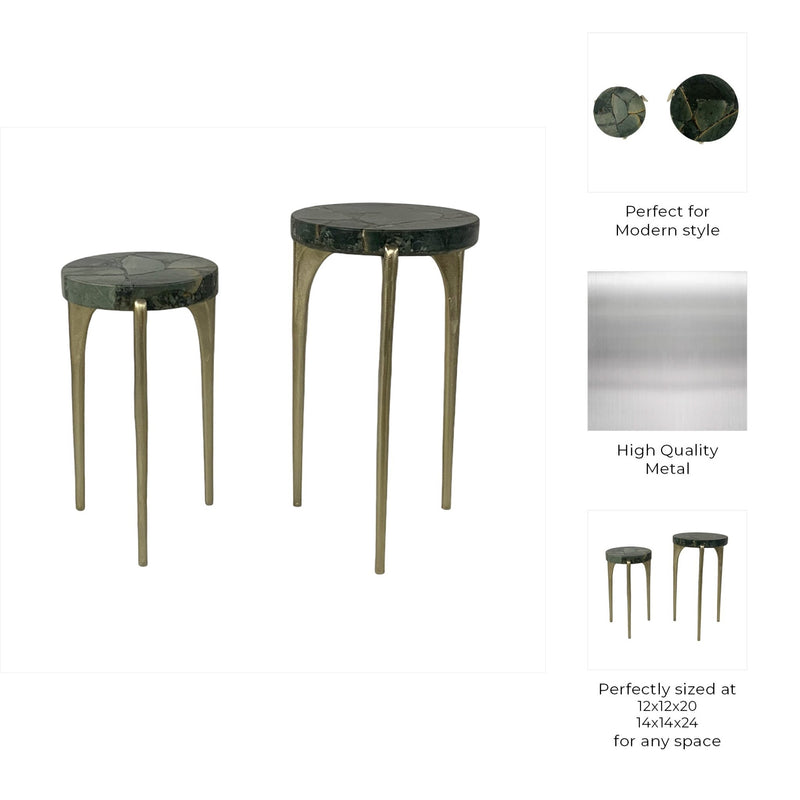 S/2 20/24" CANDO MALACHITE TOP ACCENT TABLE - Al Rugaib Furniture