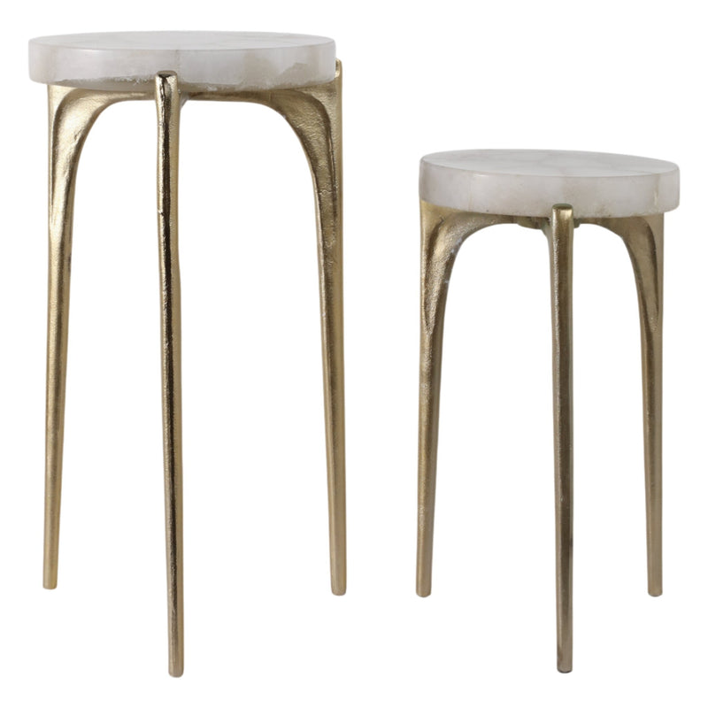 S/2 20/24" CANDO WHITE QUARTZ TOP ACCENT TABLE - Al Rugaib Furniture