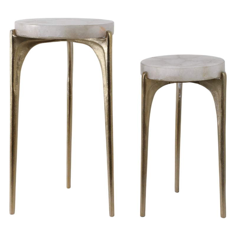 S/2 20/24" CANDO WHITE QUARTZ TOP ACCENT TABLE - Al Rugaib Furniture