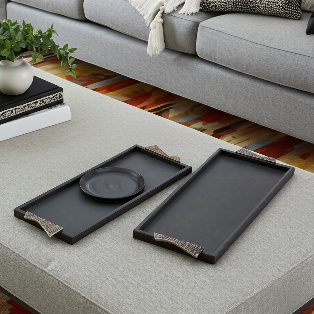 S/2 22/26" ANDROS TRAYS WITH ALUMINIUM HARDWARE Table Decors| Sagebrook Home