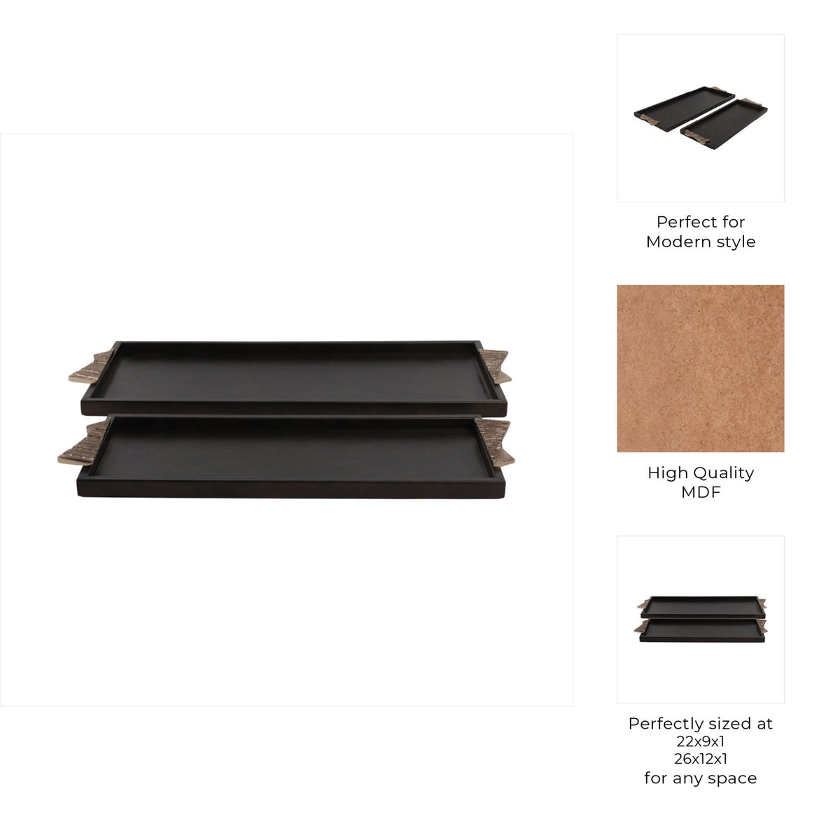 S/2 22/26" ANDROS TRAYS WITH ALUMINIUM HARDWARE Table Decors| Sagebrook Home