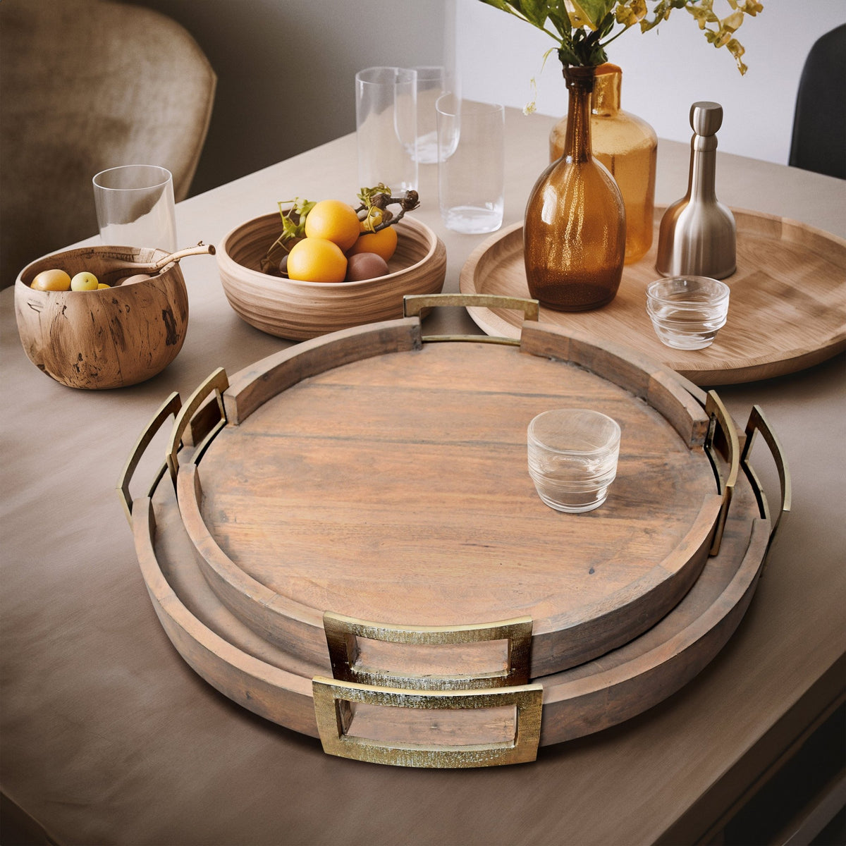 S/2 22/26" Maxwell Round Wood Trays, Natural Table Decors| Sagebrook Home