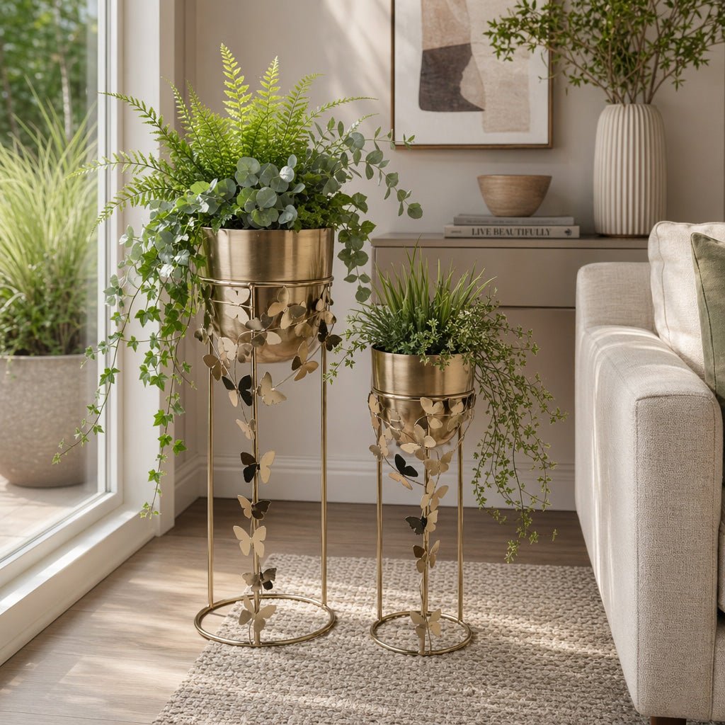 S/2 24/29" Trailing Butterflies Planters, Gold Planter| Sagebrook Home